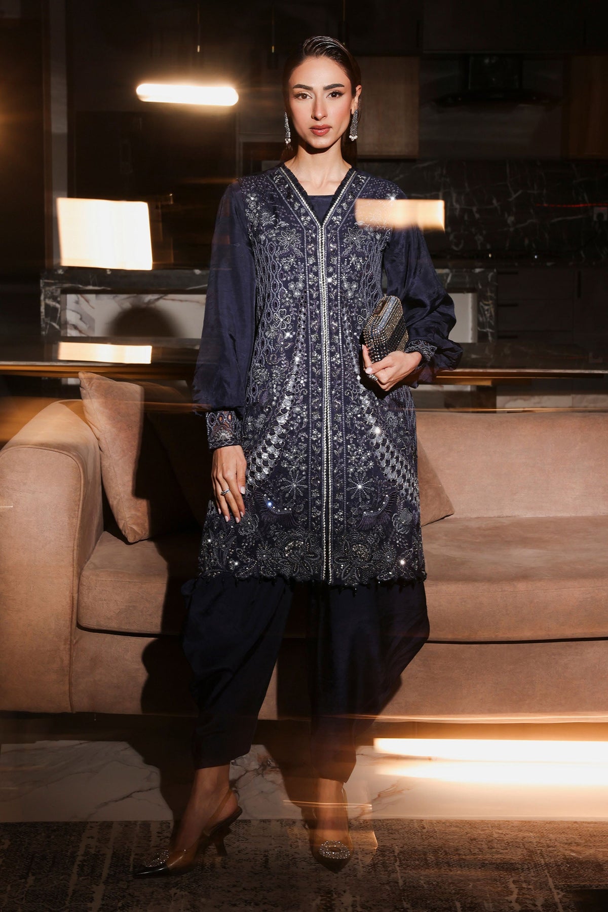 3 Piece Embroidered Raw Silk Suit