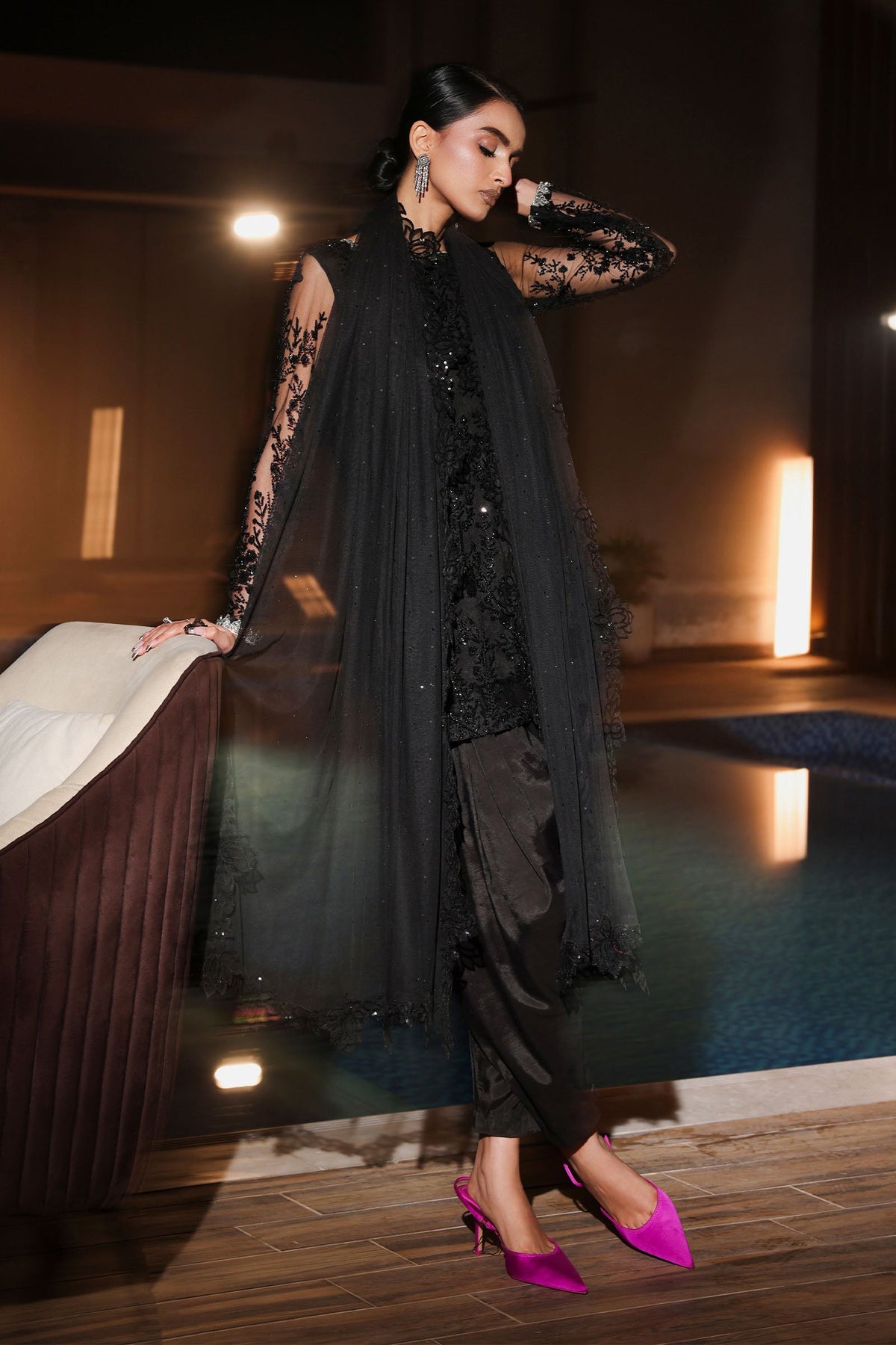 3 Piece Embroidered Net Suit