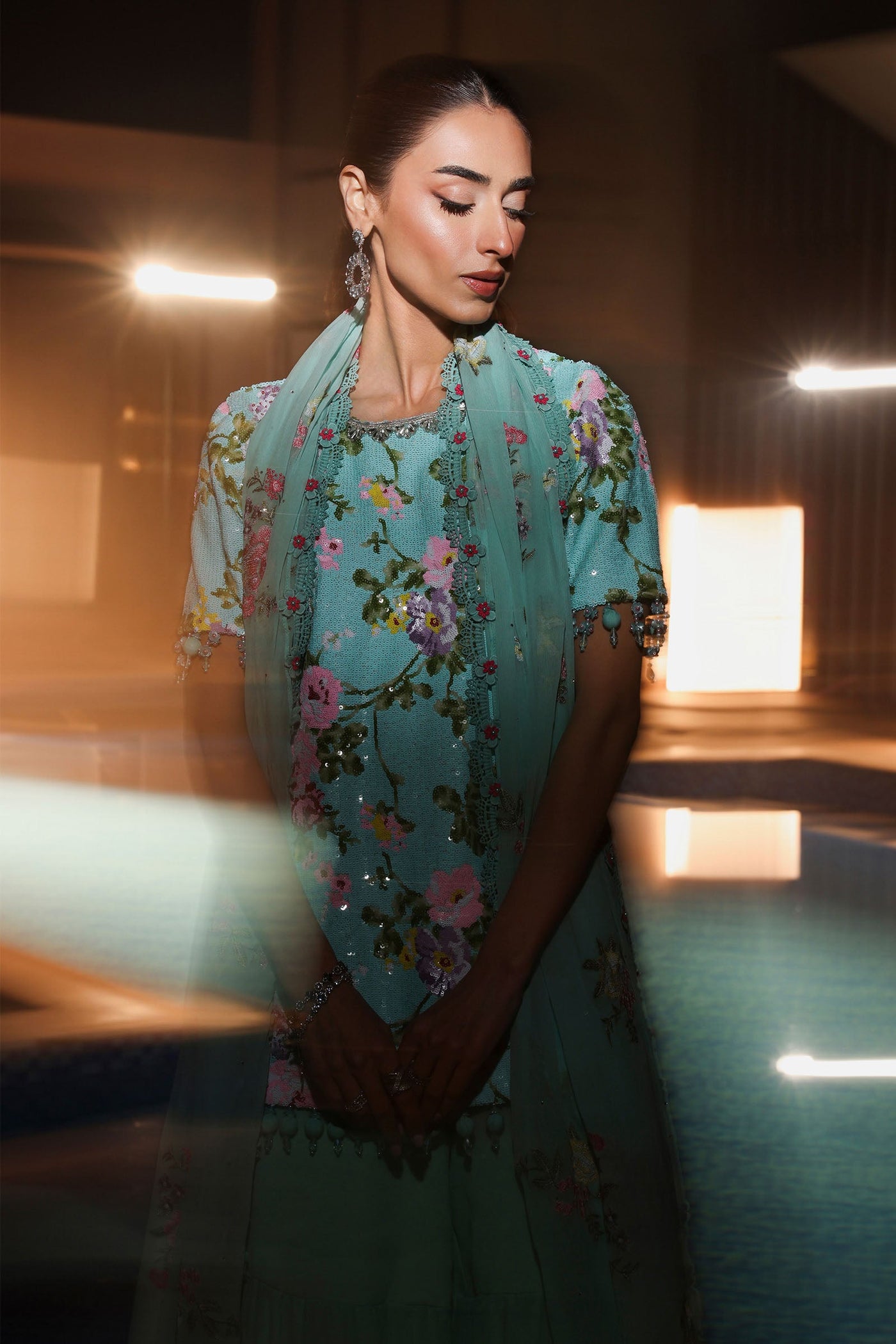3 Piece Embroidered Net Suit