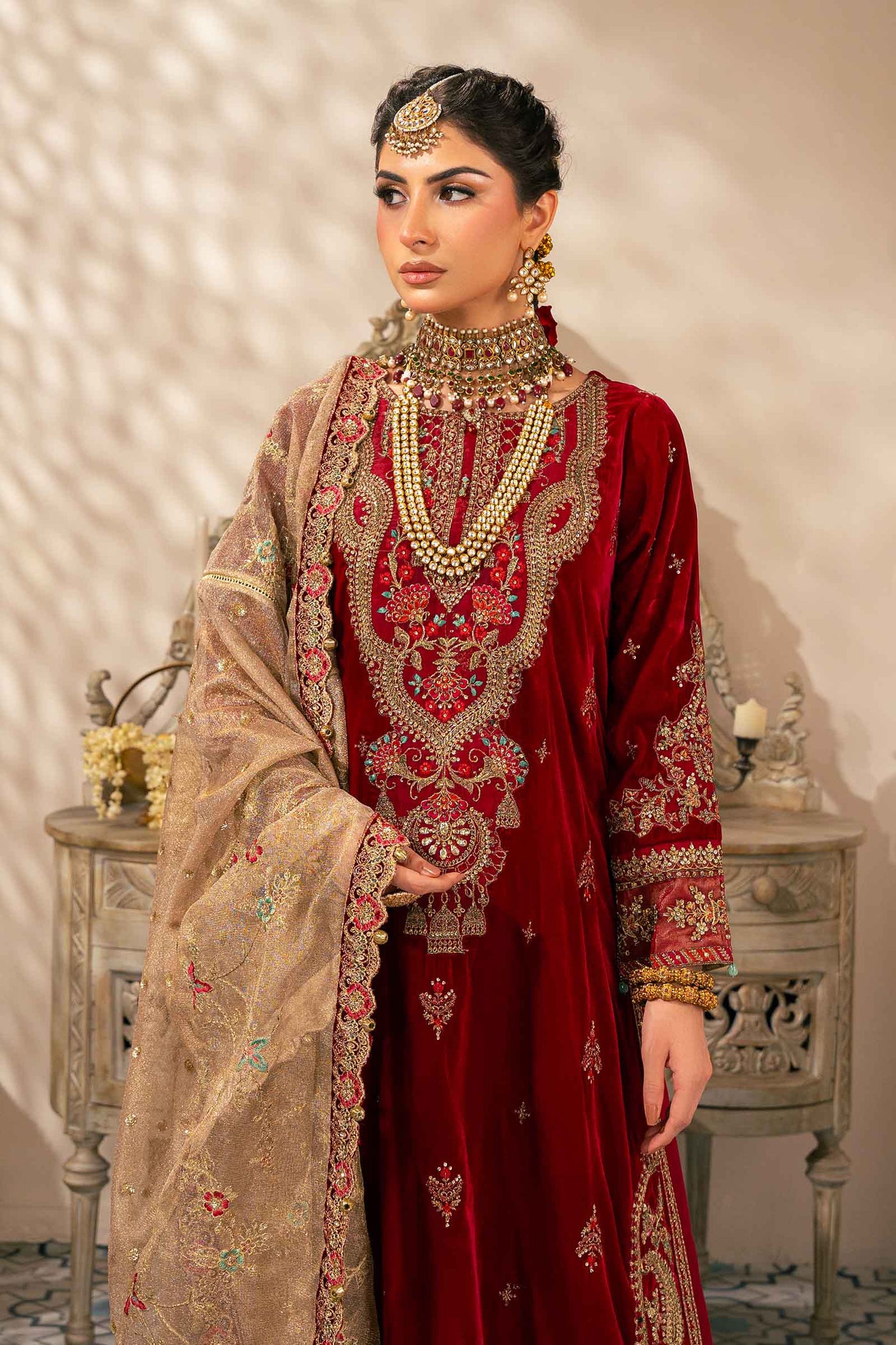 3 Piece Embroidered Velvet Suit