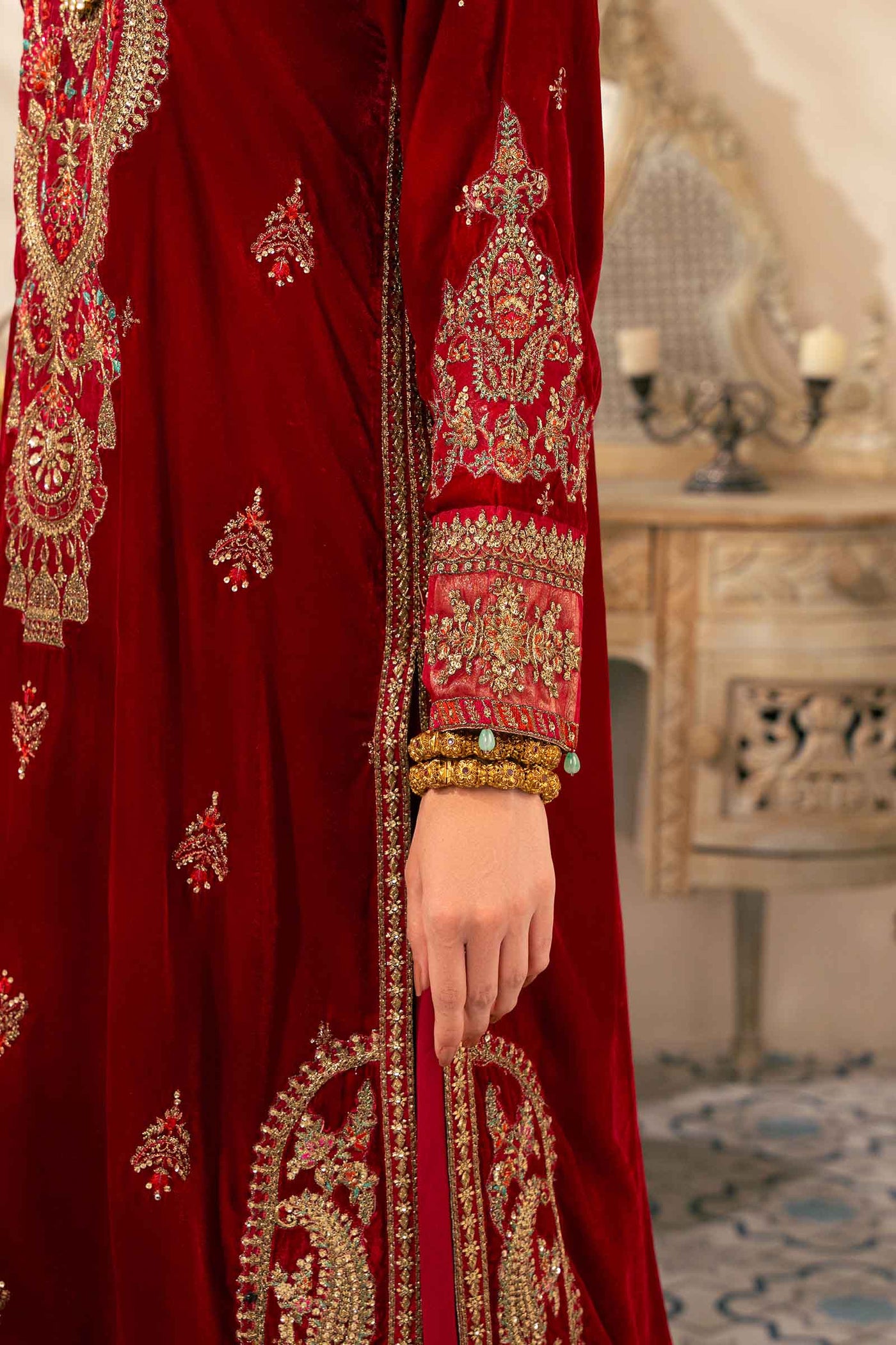 3 Piece Embroidered Velvet Suit