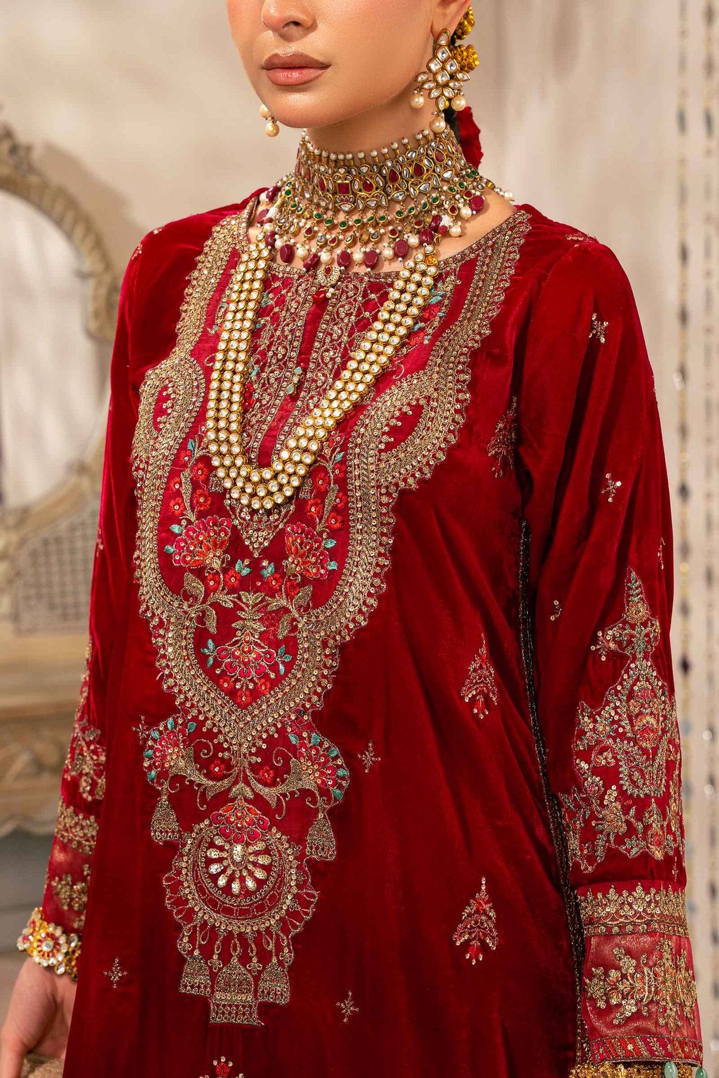 3 Piece Embroidered Velvet Suit