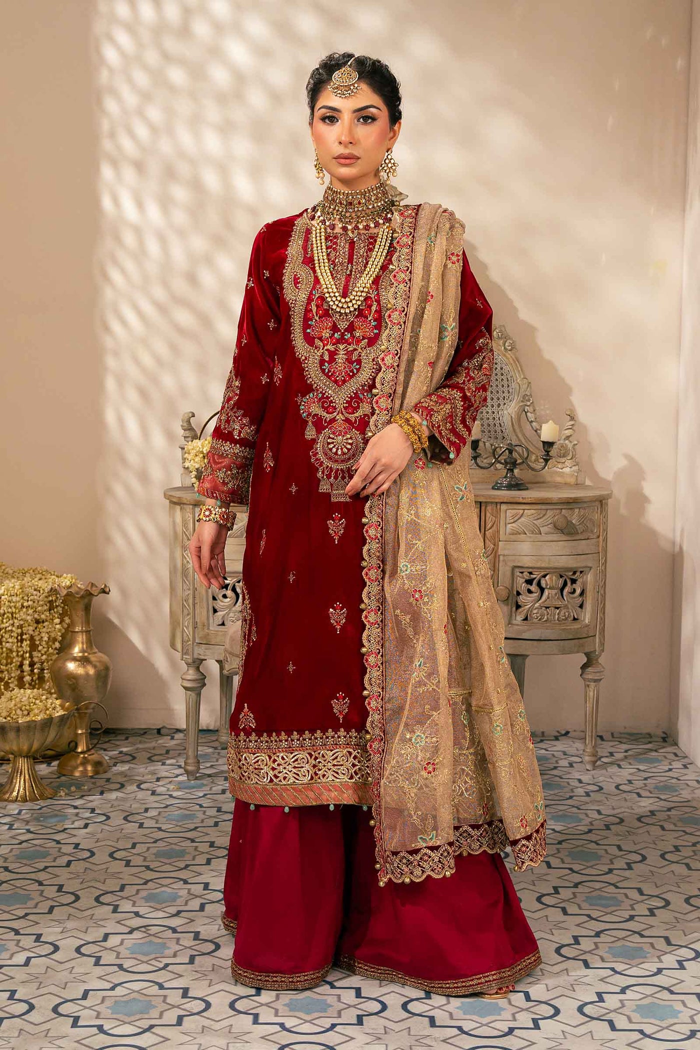 3 Piece Embroidered Velvet Suit