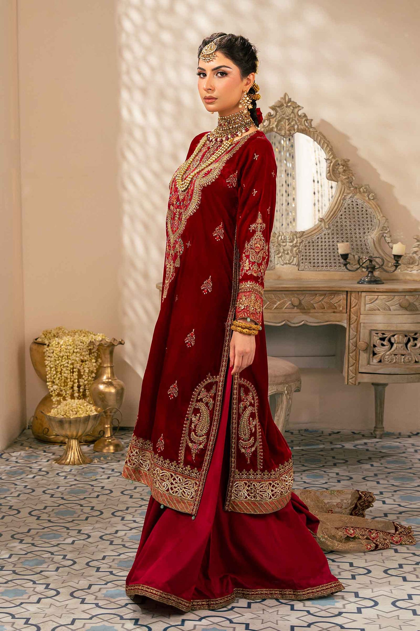 3 Piece Embroidered Velvet Suit