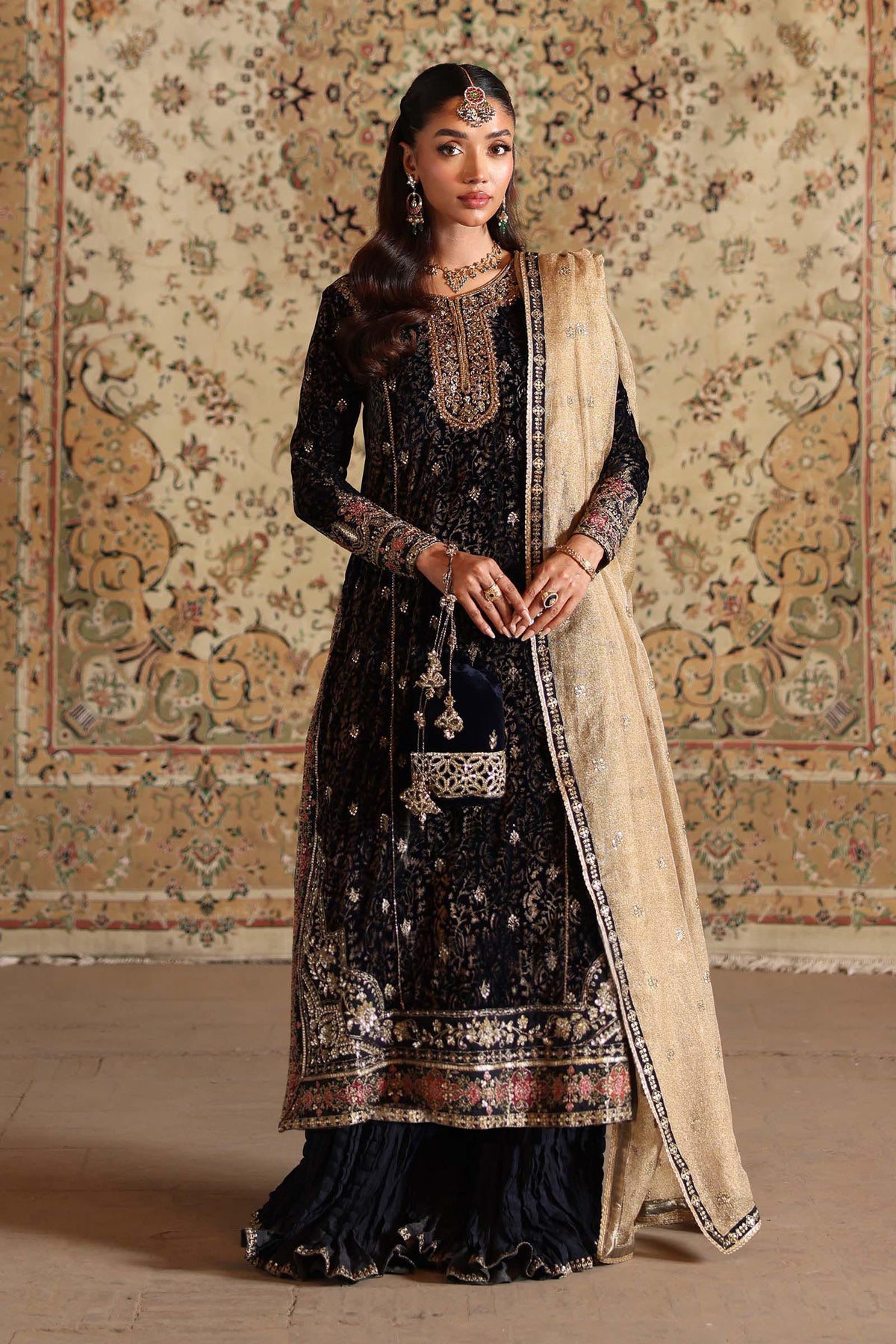 3 Piece Embroidered Velvet Suit
