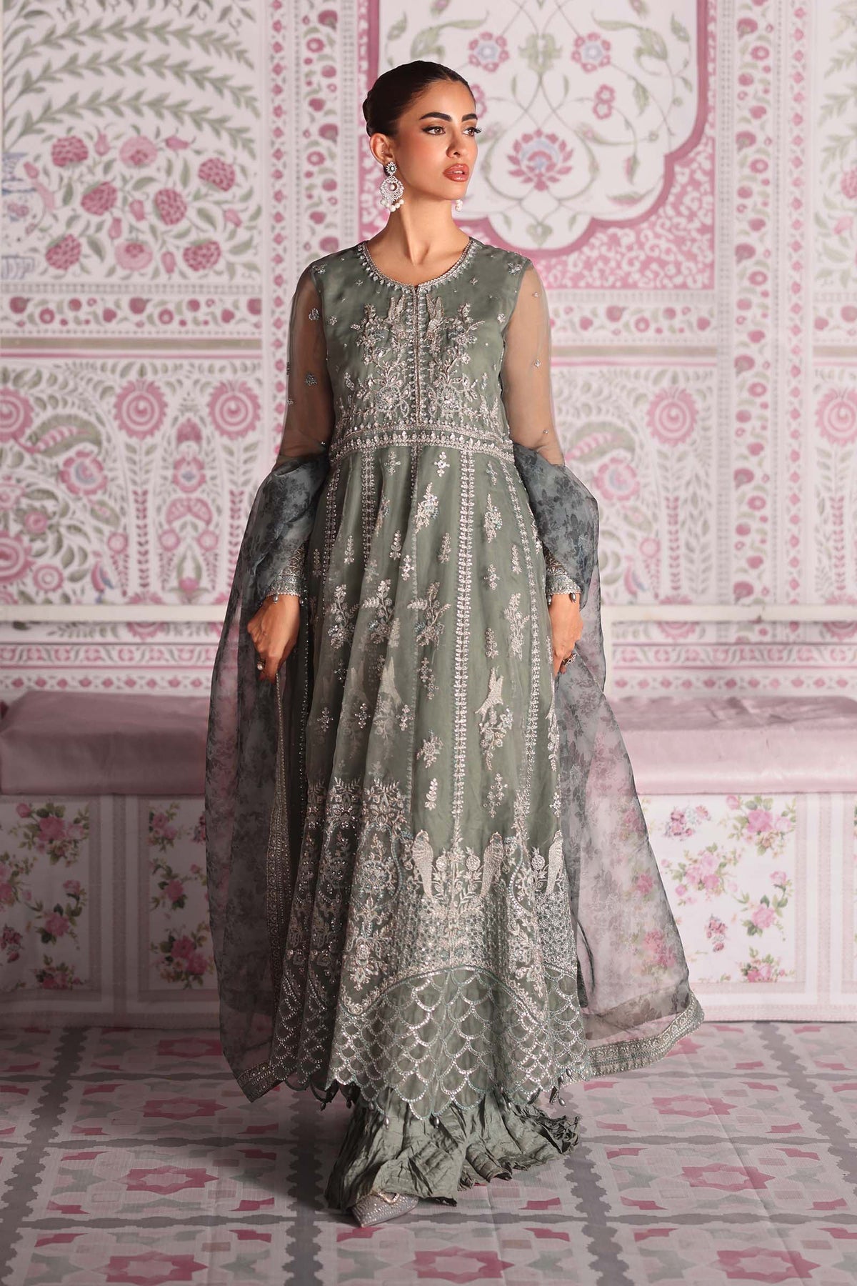3 Piece Embroidered Organza Suit