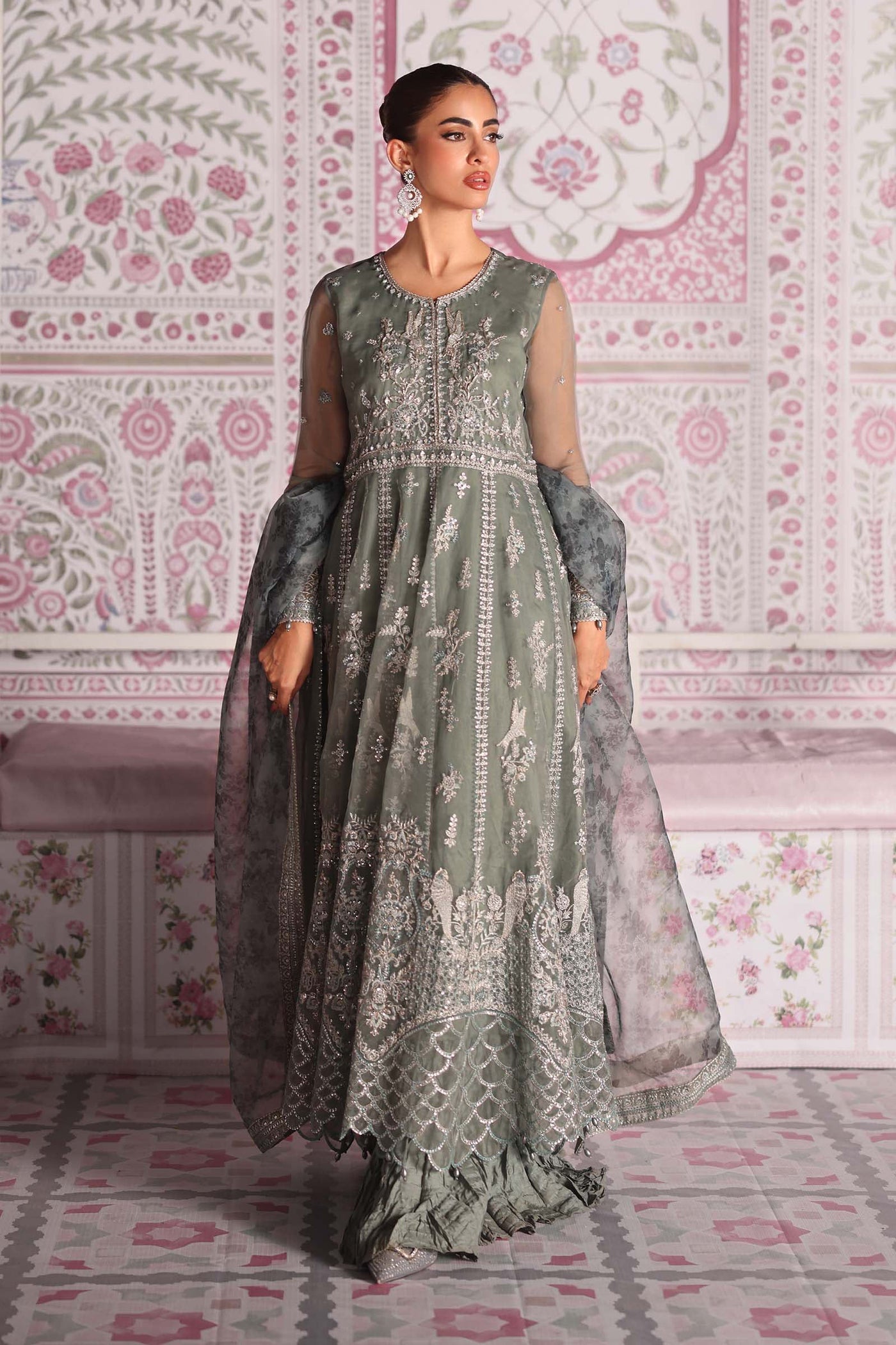 3 Piece Embroidered Organza Suit
