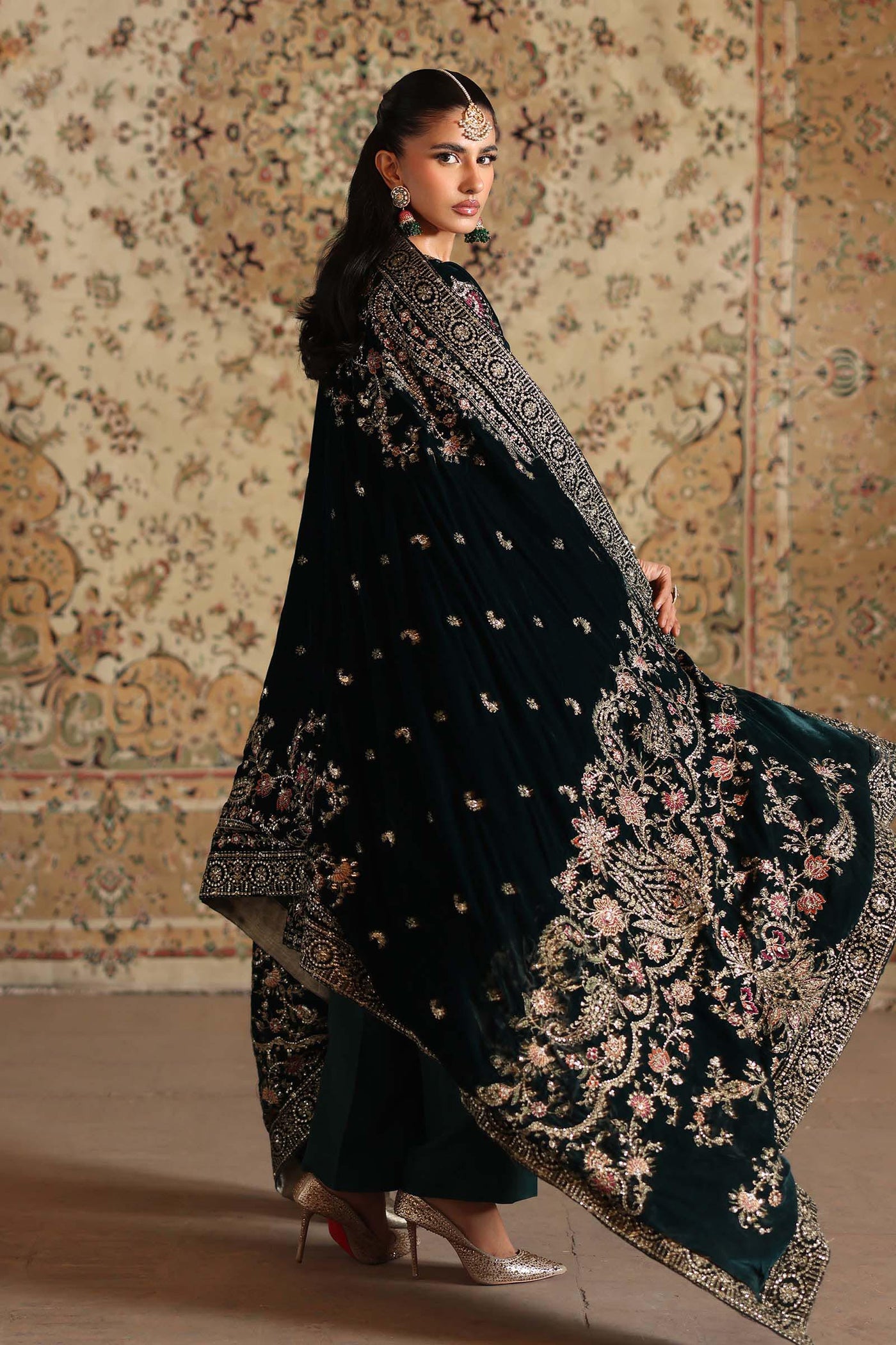 3 Piece Embroidered Velvet Suit