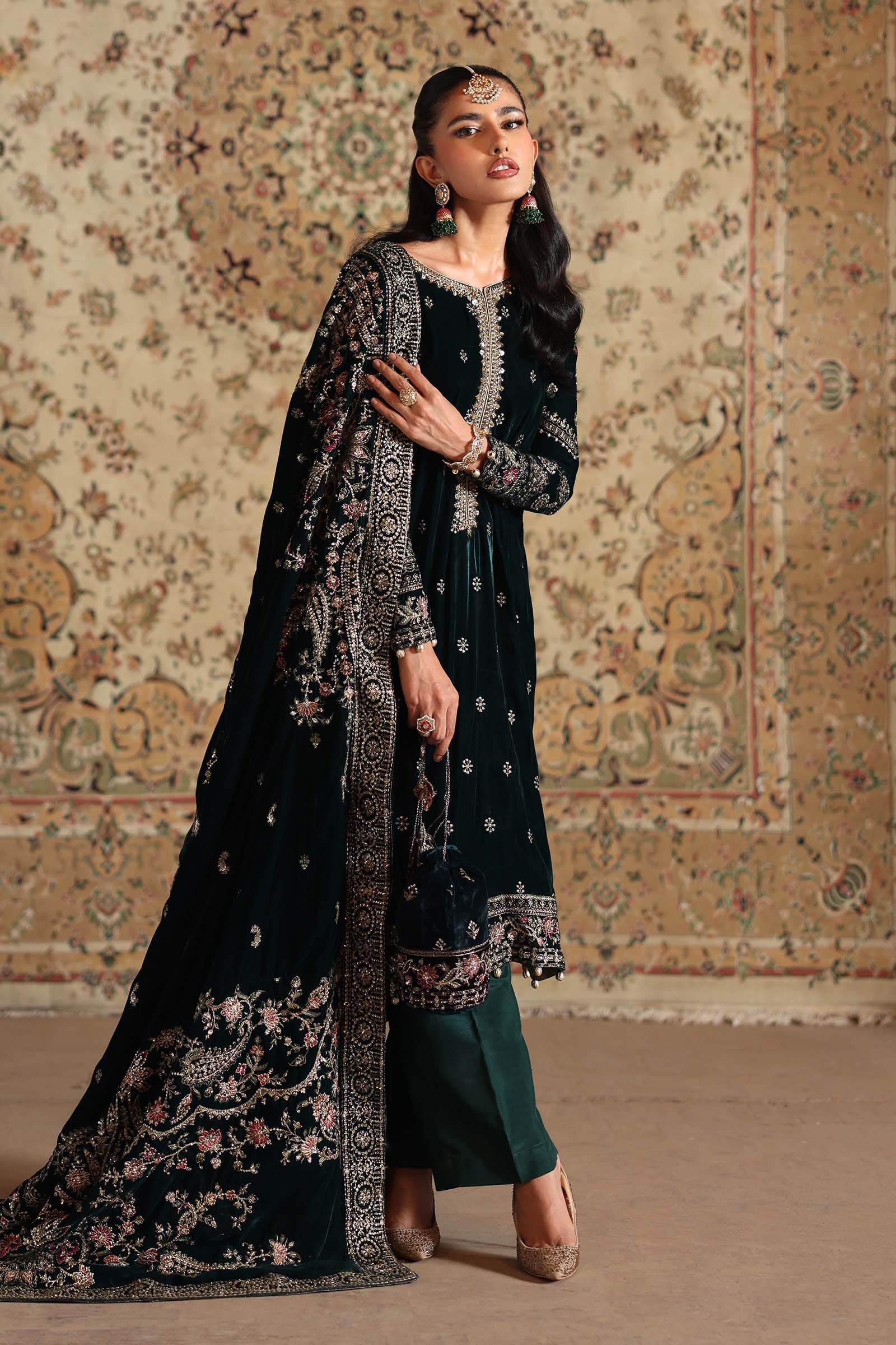 3 Piece Embroidered Velvet Suit