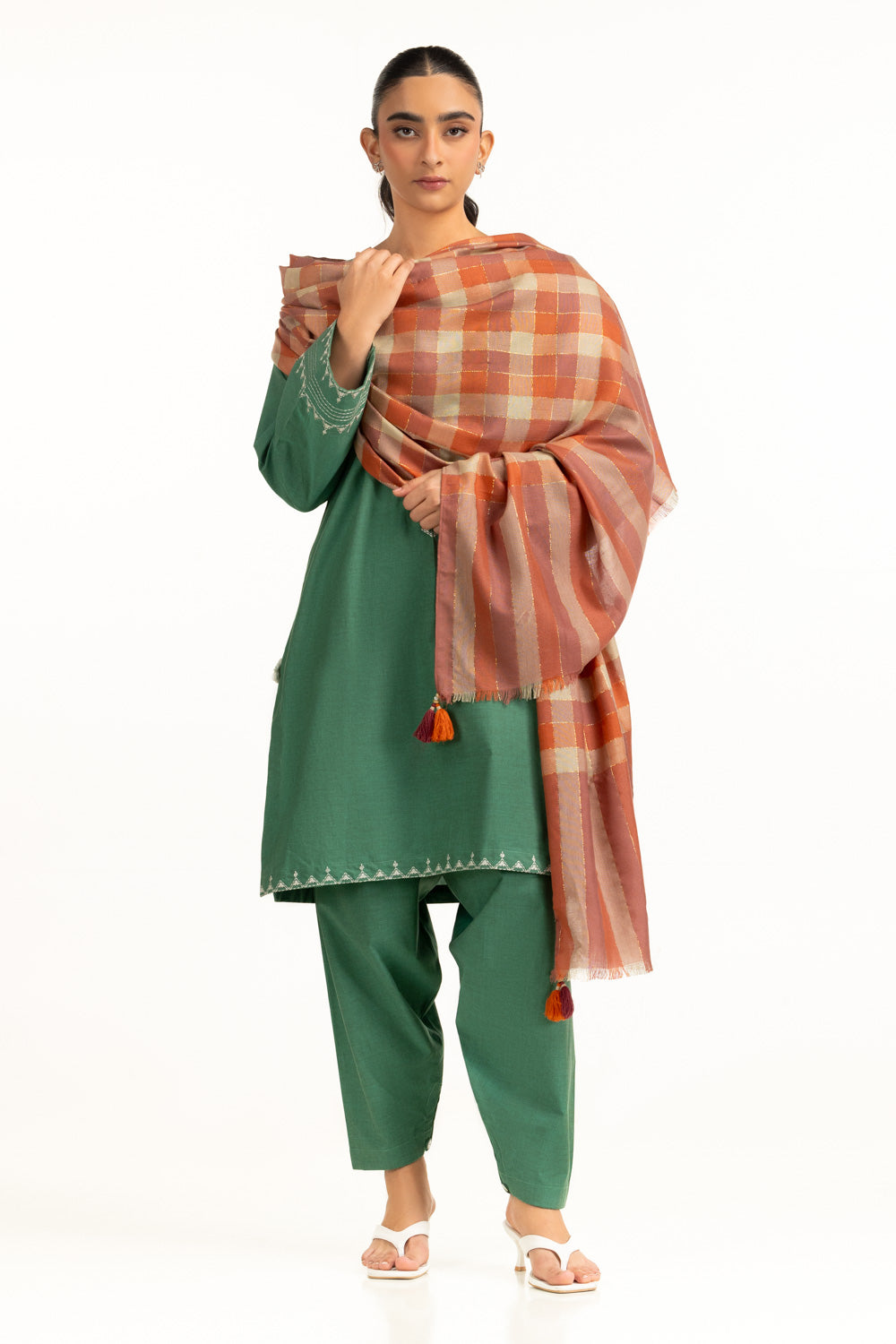 Acrylic Checkered Zari Shawl
