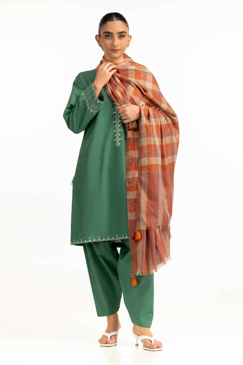Acrylic Checkered Zari Shawl