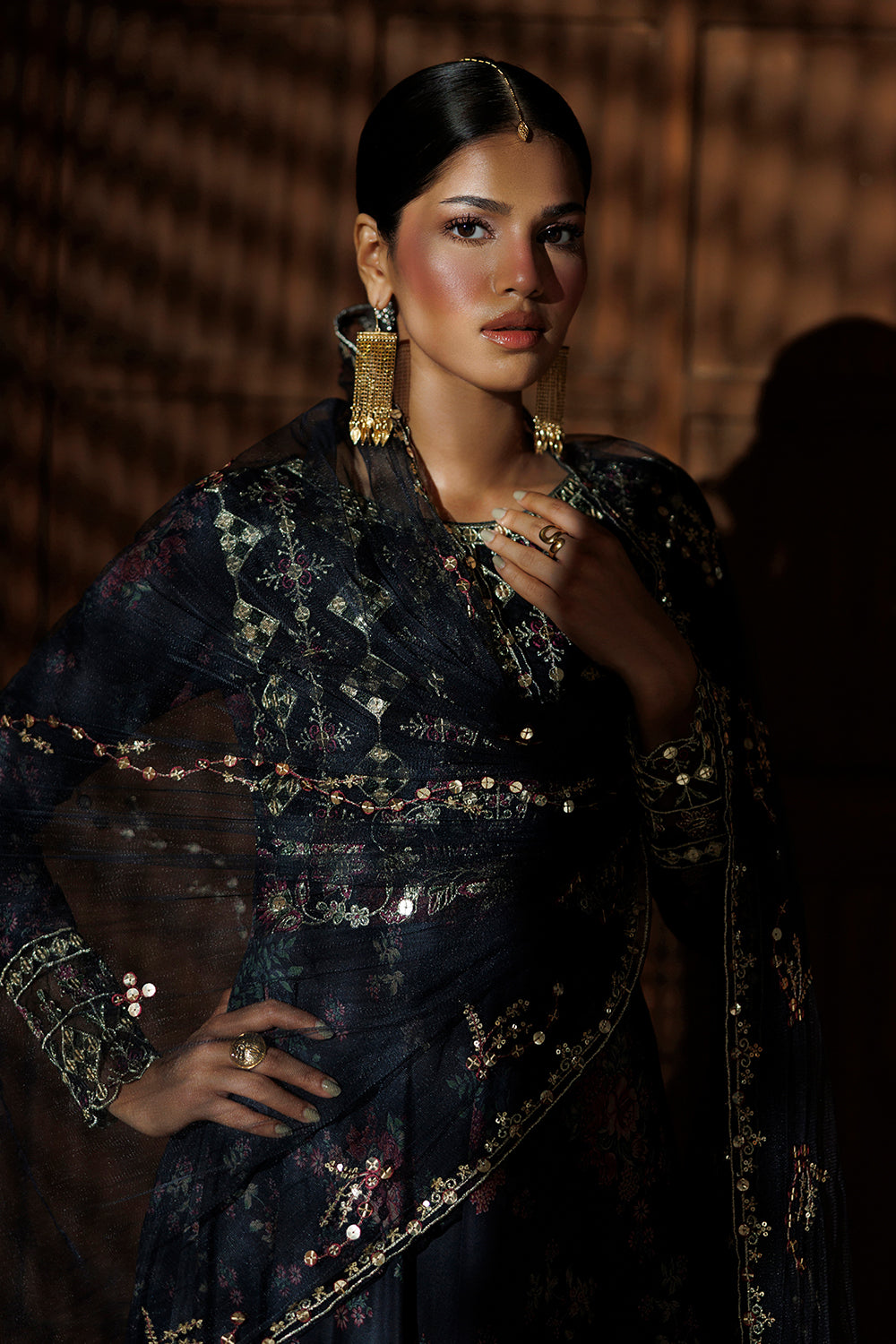 Charcoal Black Embroidered Silk Blend 3 Piece Suit SL-26-19