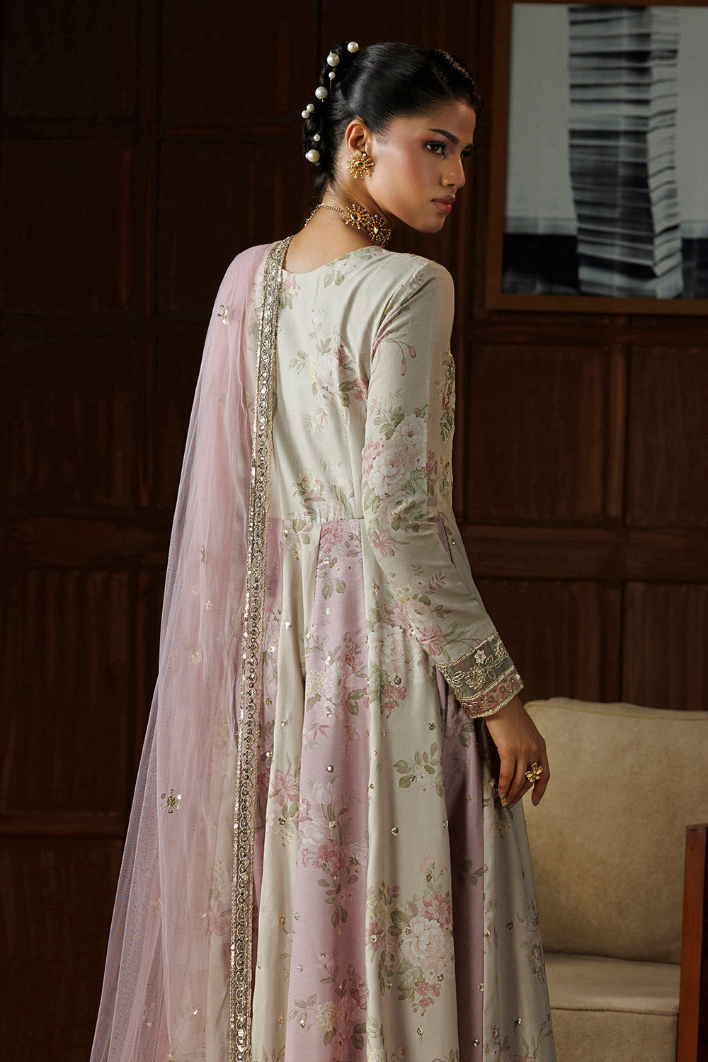 Beige and Lilac Pink Embroidered Silk Blend 3 Piece Suit SL-26-20