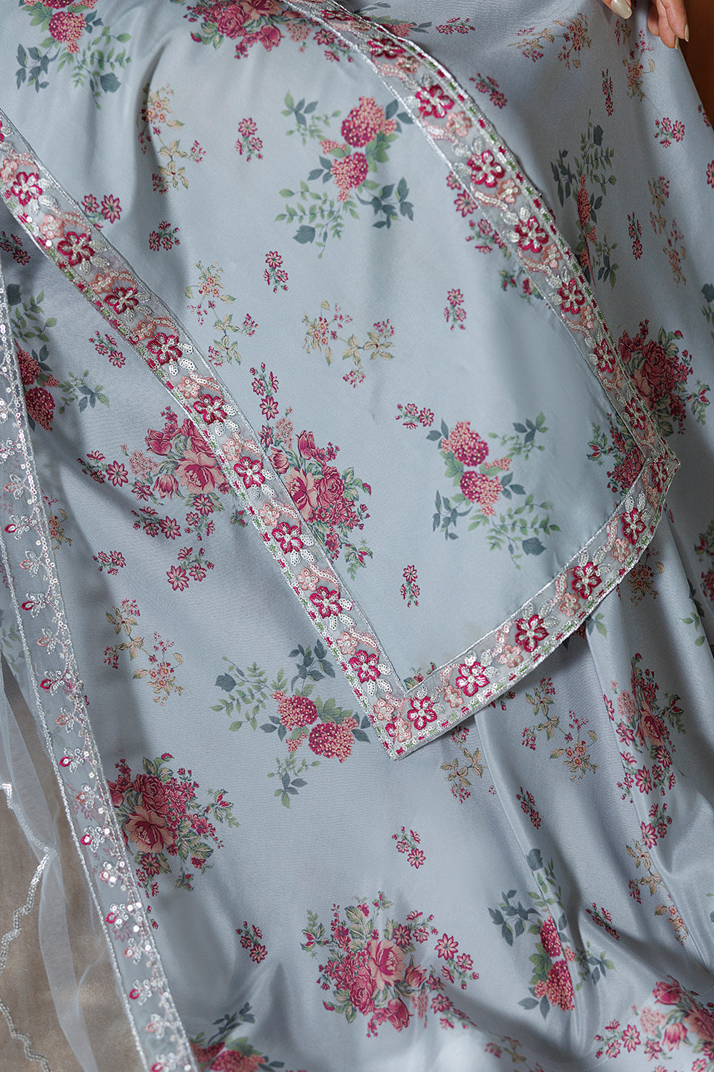 Ice Grey Embroidered Silk Blend 3 Piece Suit SL-26-21