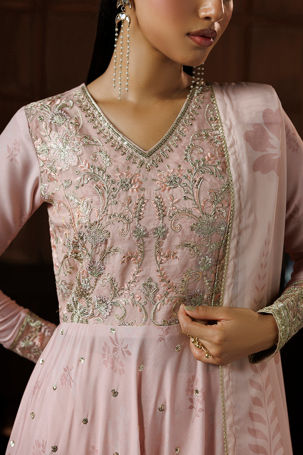 Peach Blush Embroidered Silk Blend 3 Piece Suit SL-26-22