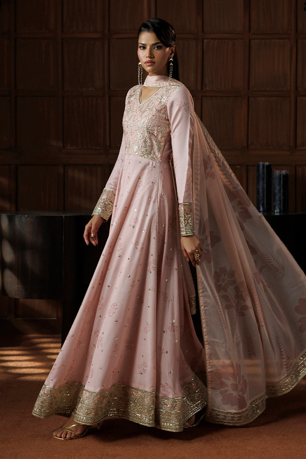 Peach Blush Embroidered Silk Blend 3 Piece Suit SL-26-22