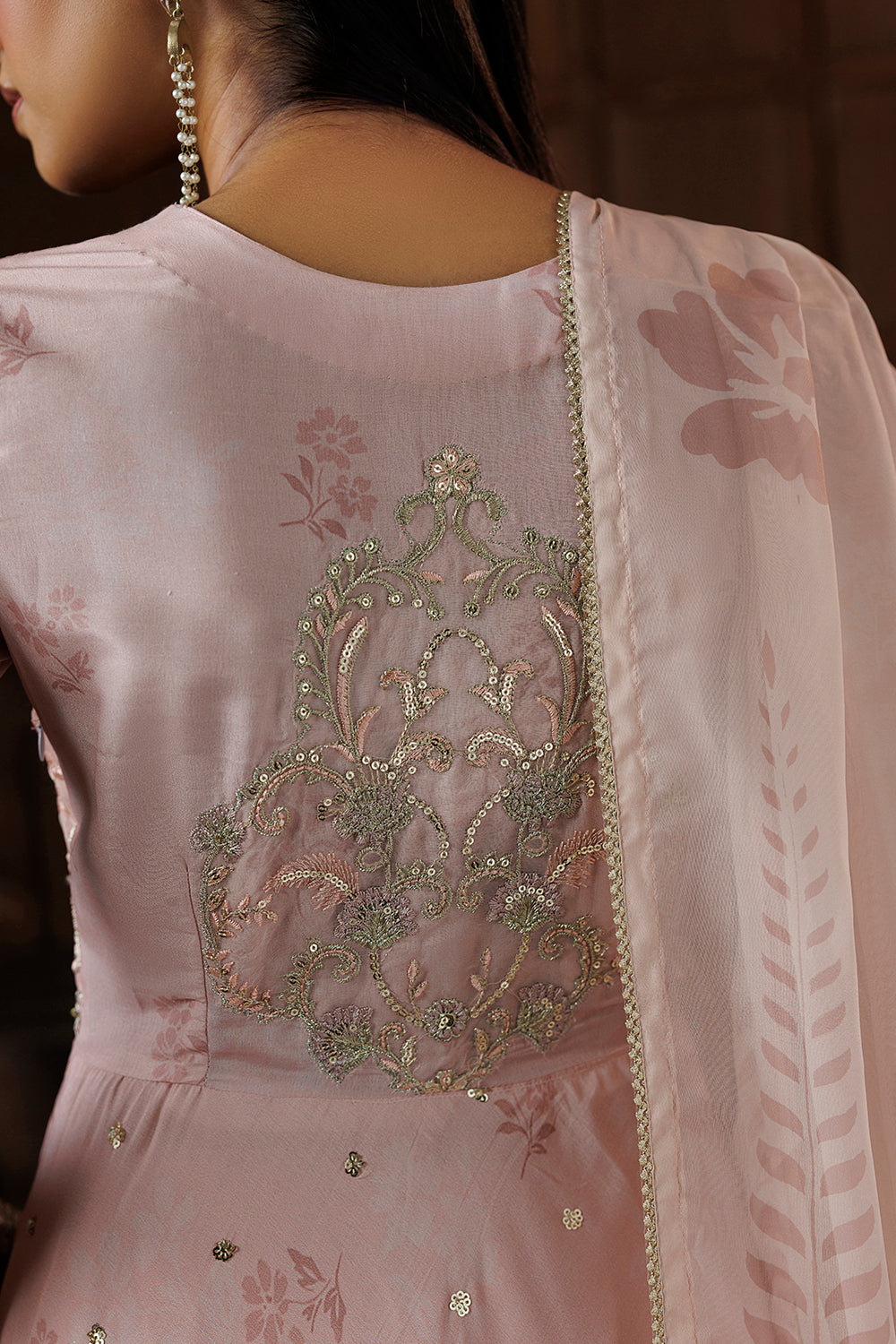 Peach Blush Embroidered Silk Blend 3 Piece Suit SL-26-22