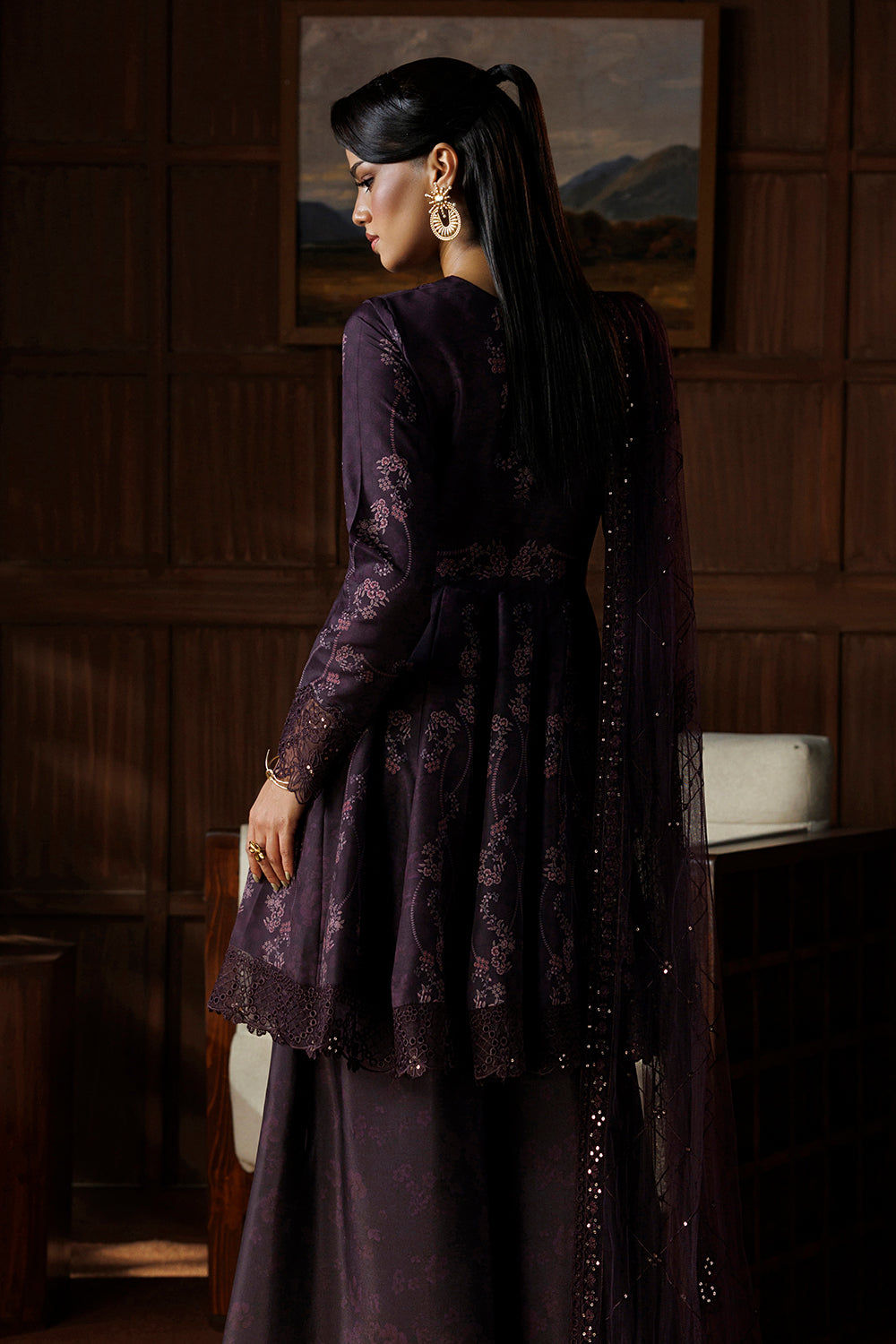 Aubergine Purple Embroidered Silk Blend 3 Piece Suit SL-26-23