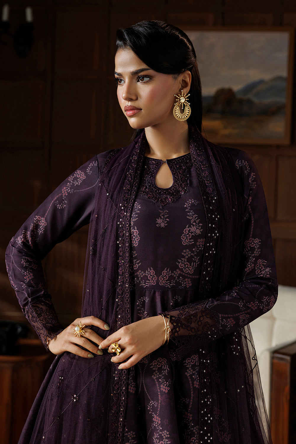 Aubergine Purple Embroidered Silk Blend 3 Piece Suit SL-26-23