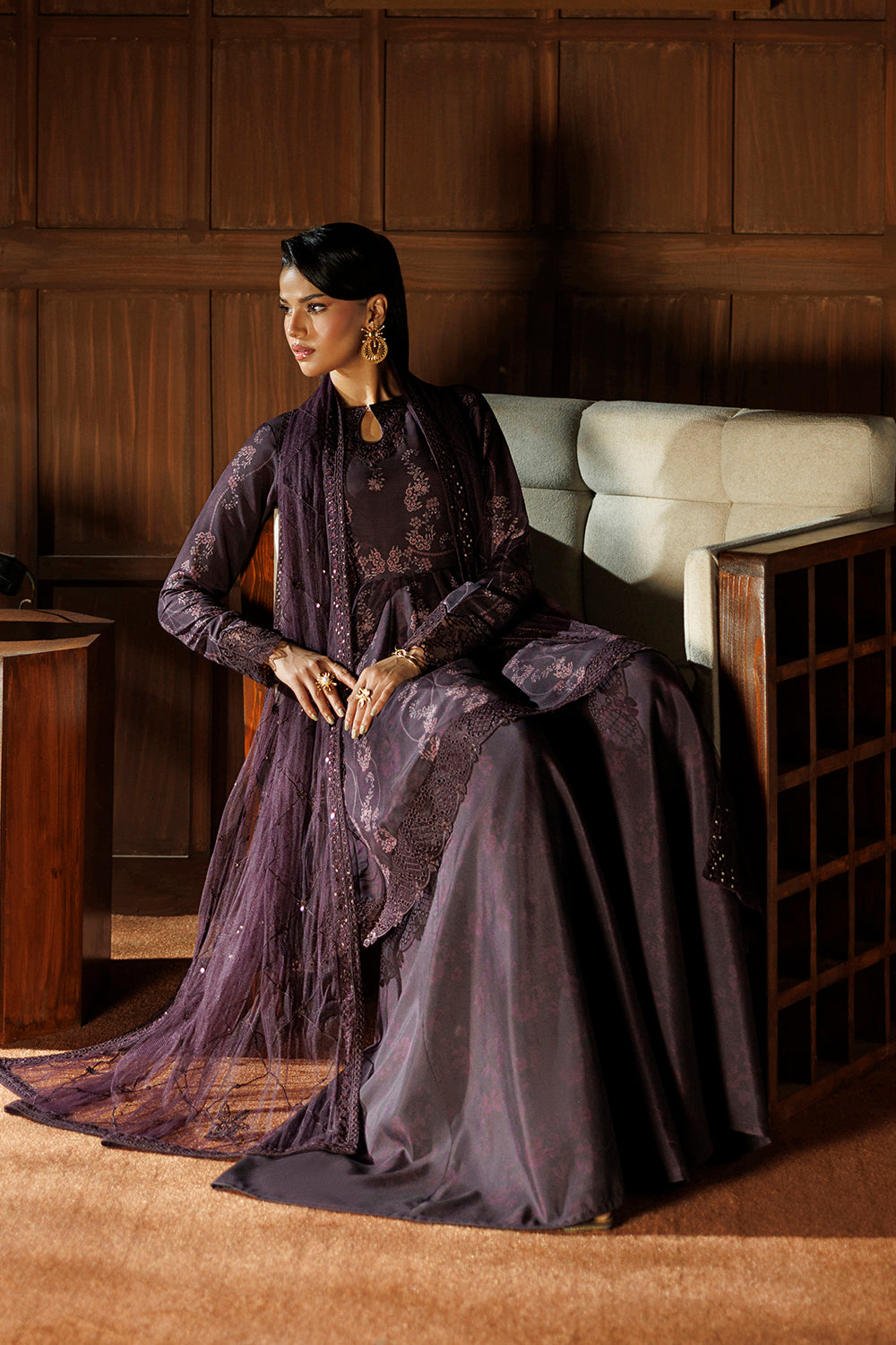 Aubergine Purple Embroidered Silk Blend 3 Piece Suit SL-26-23