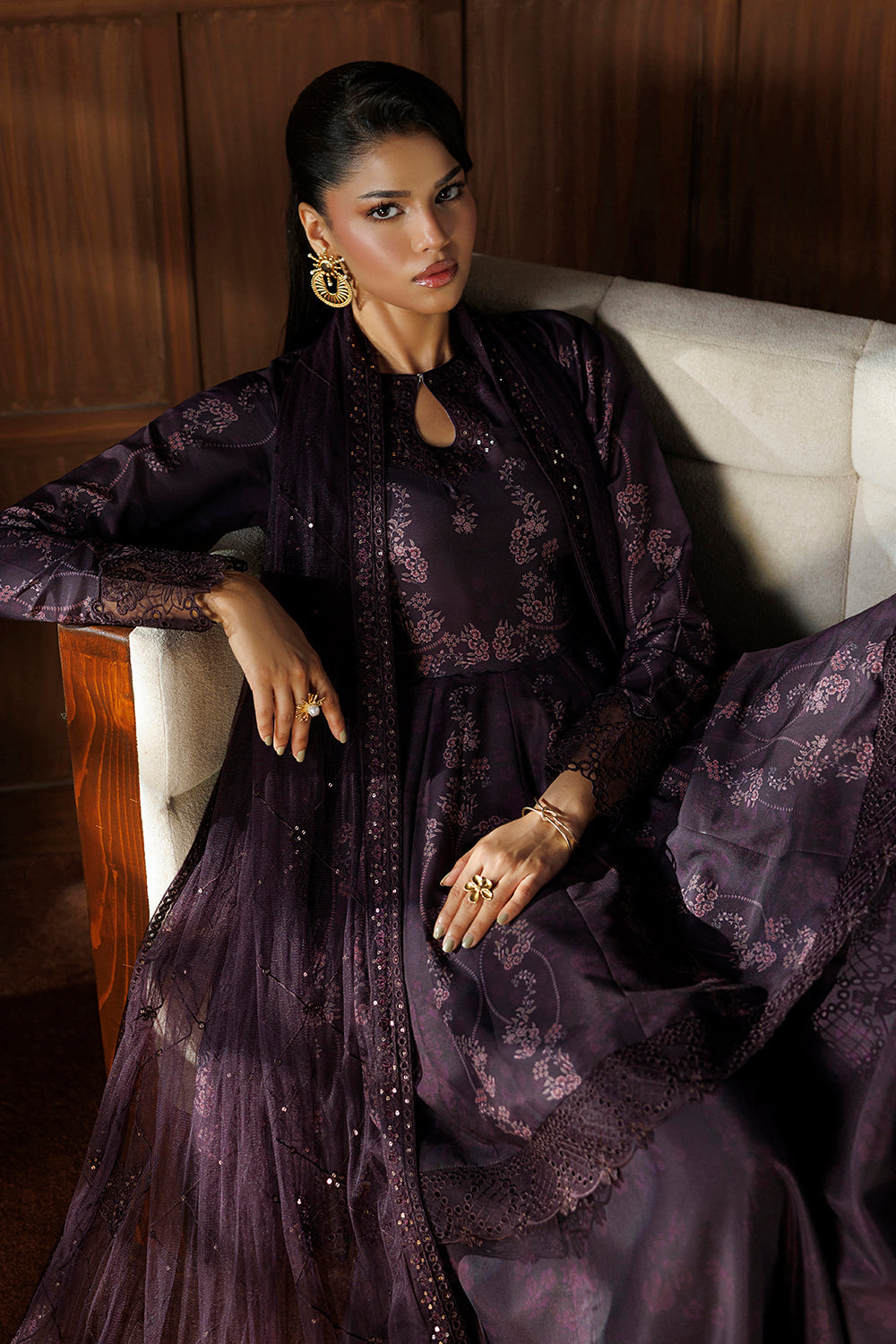 Aubergine Purple Embroidered Silk Blend 3 Piece Suit SL-26-23