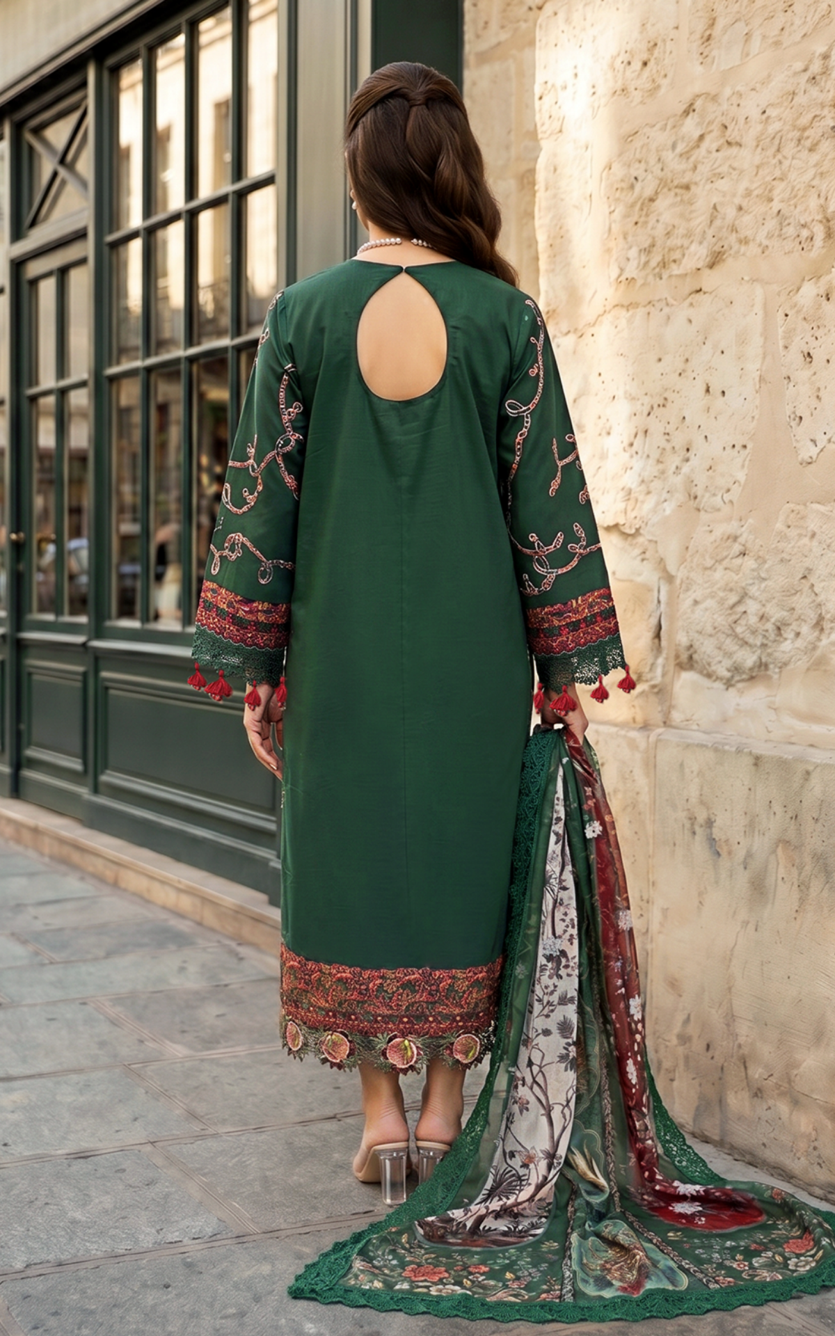 Green Majestic (SL26-01) | 3pcs Embroidered Stitched Summer