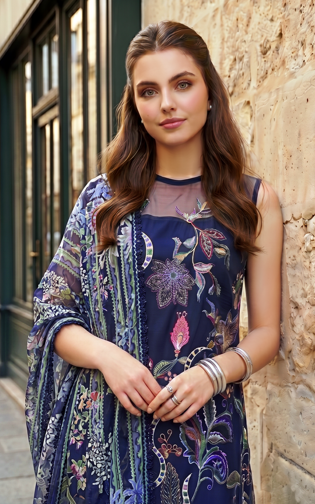 Scarlet Blue (SL26-04) | 3pcs Embroidered Stitched Summer