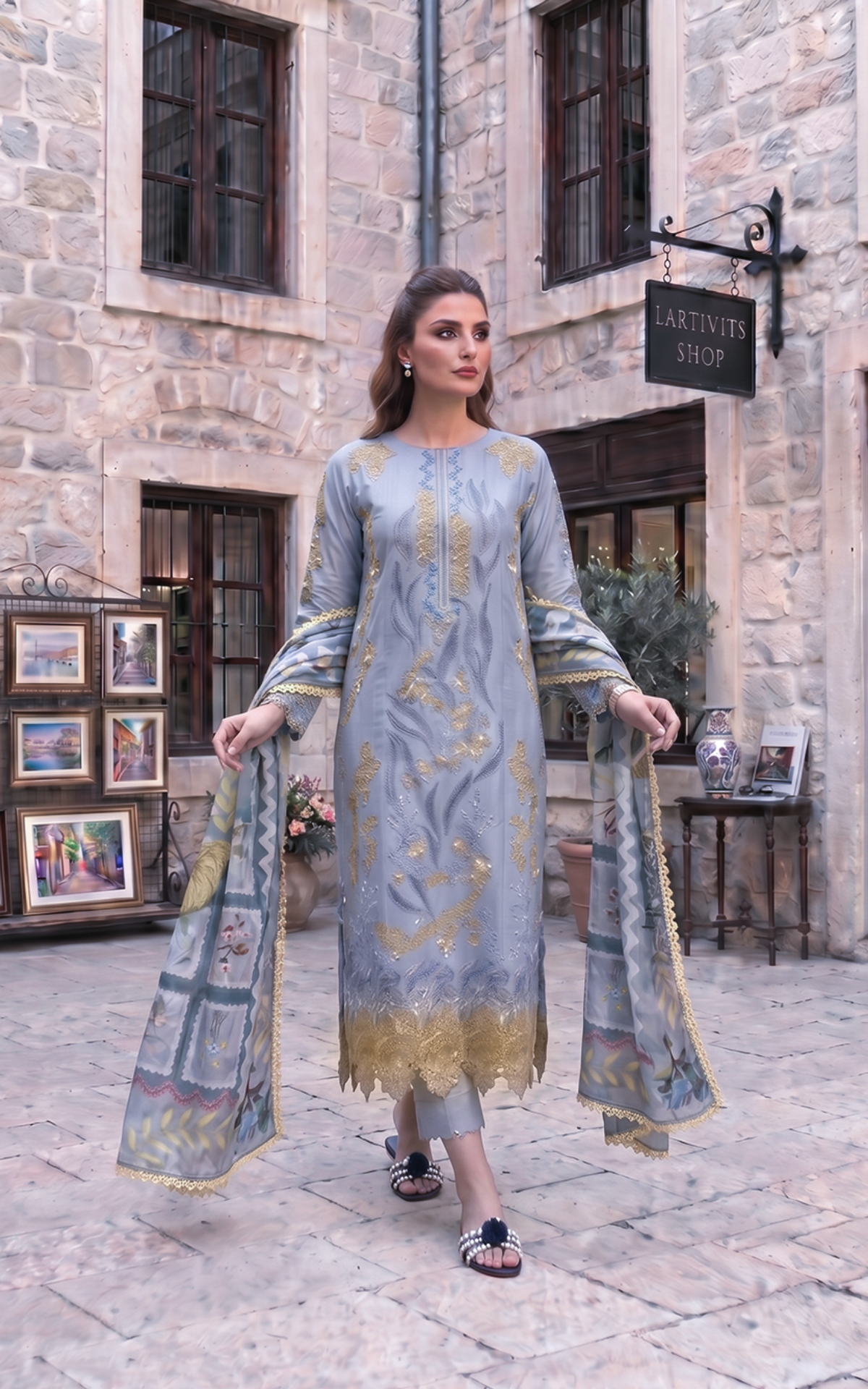 Ash Elegance (SL26-07) | 3pcs Embroidered Stitched Summer