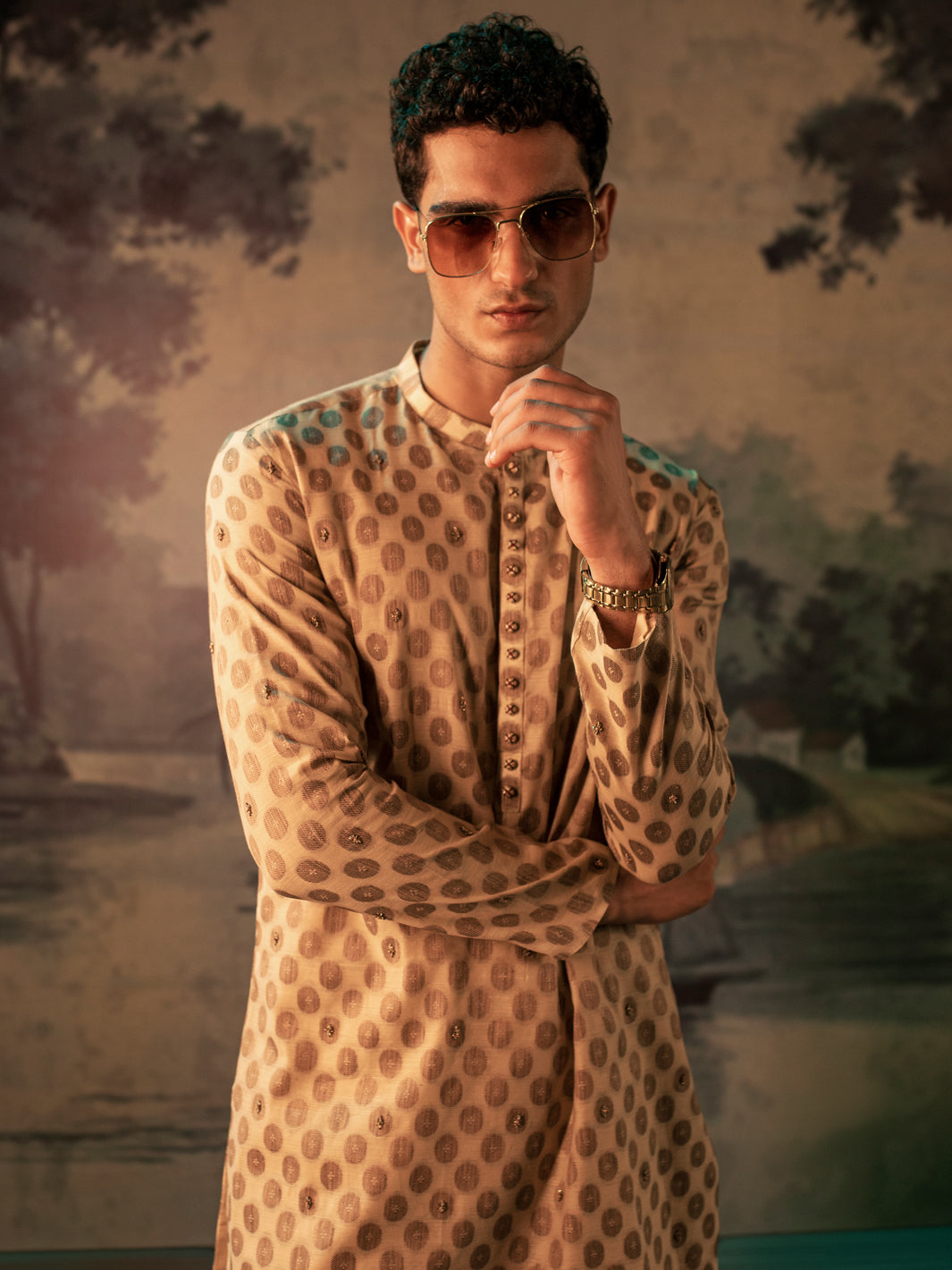 Fawn Blended Formal Kurta - AL-K-SP-035