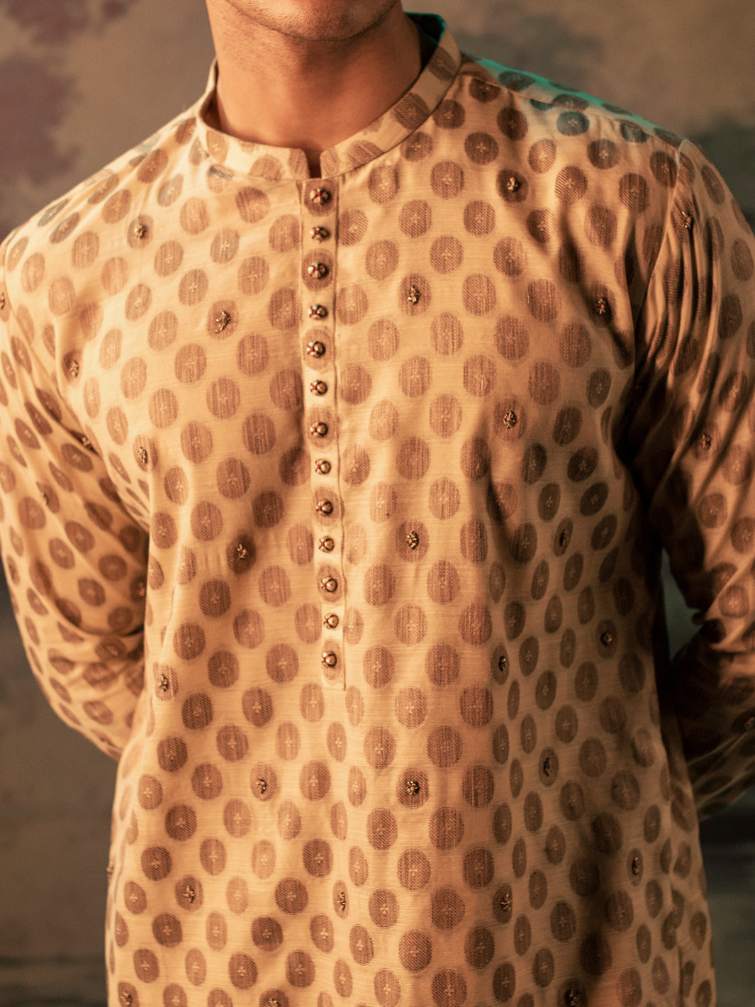 Fawn Blended Formal Kurta - AL-K-SP-035