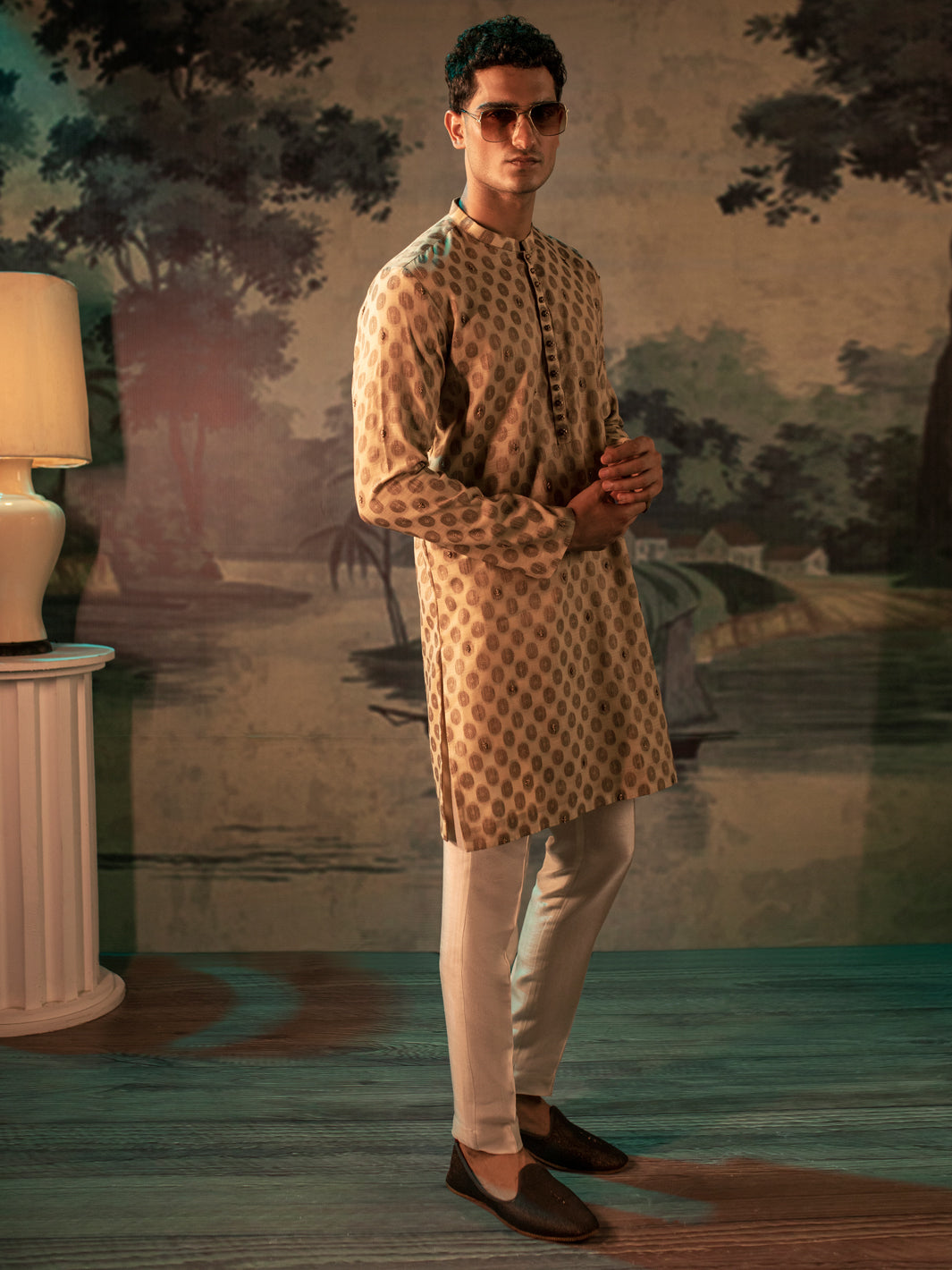 Fawn Blended Formal Kurta - AL-K-SP-035