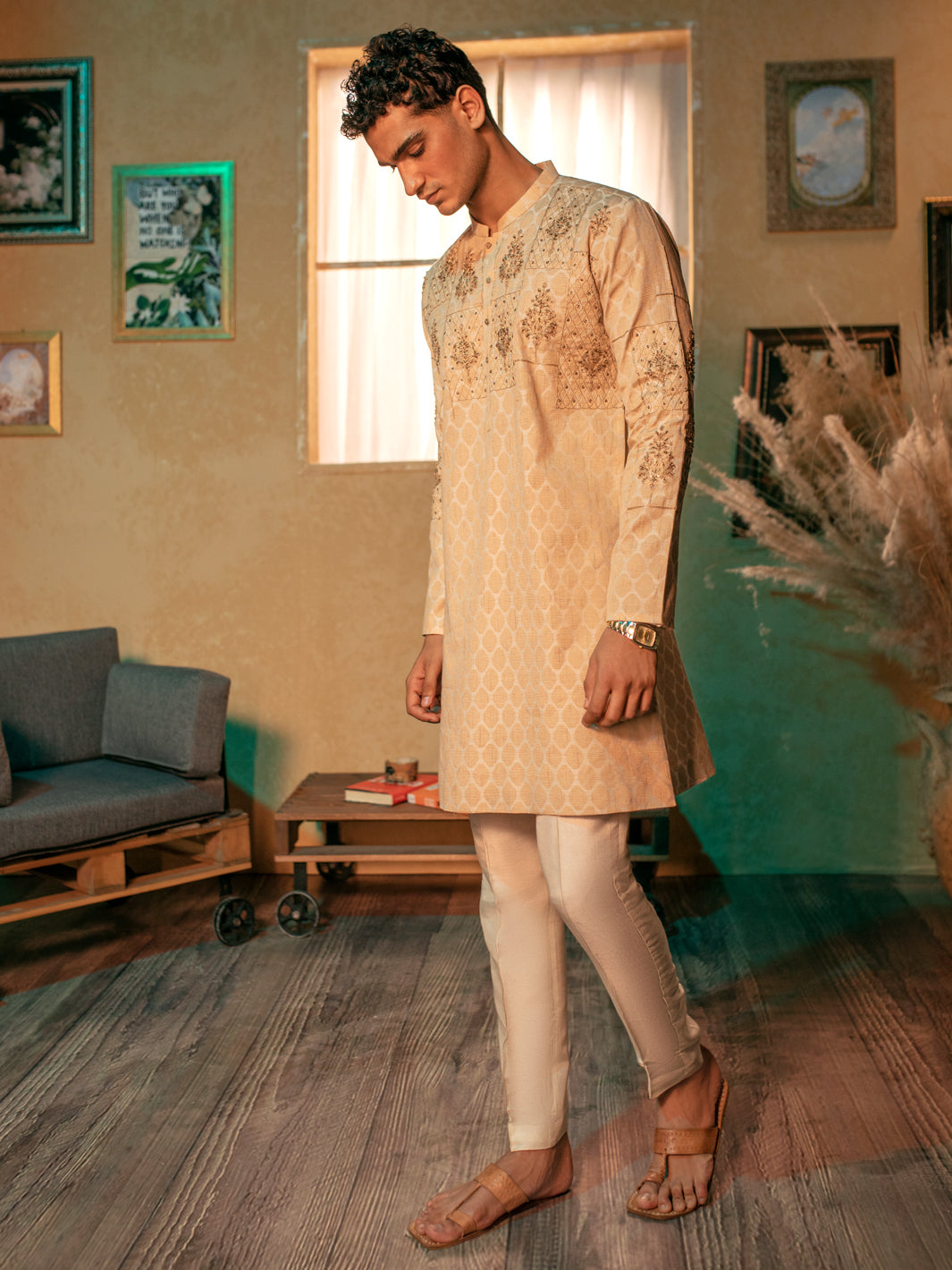 Beige Blended Formal Kurta - AL-K-SP-054