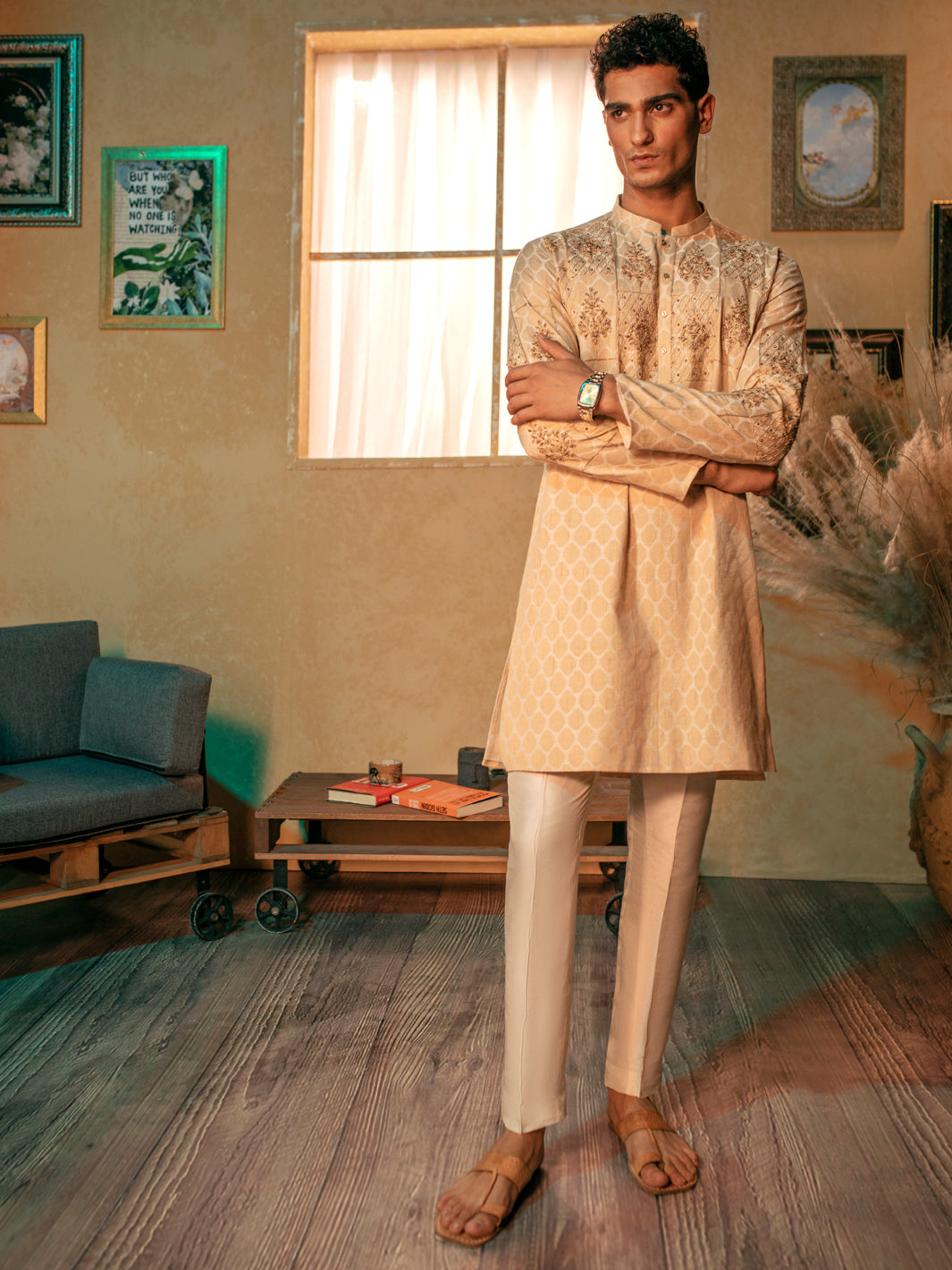 Beige Blended Formal Kurta - AL-K-SP-054