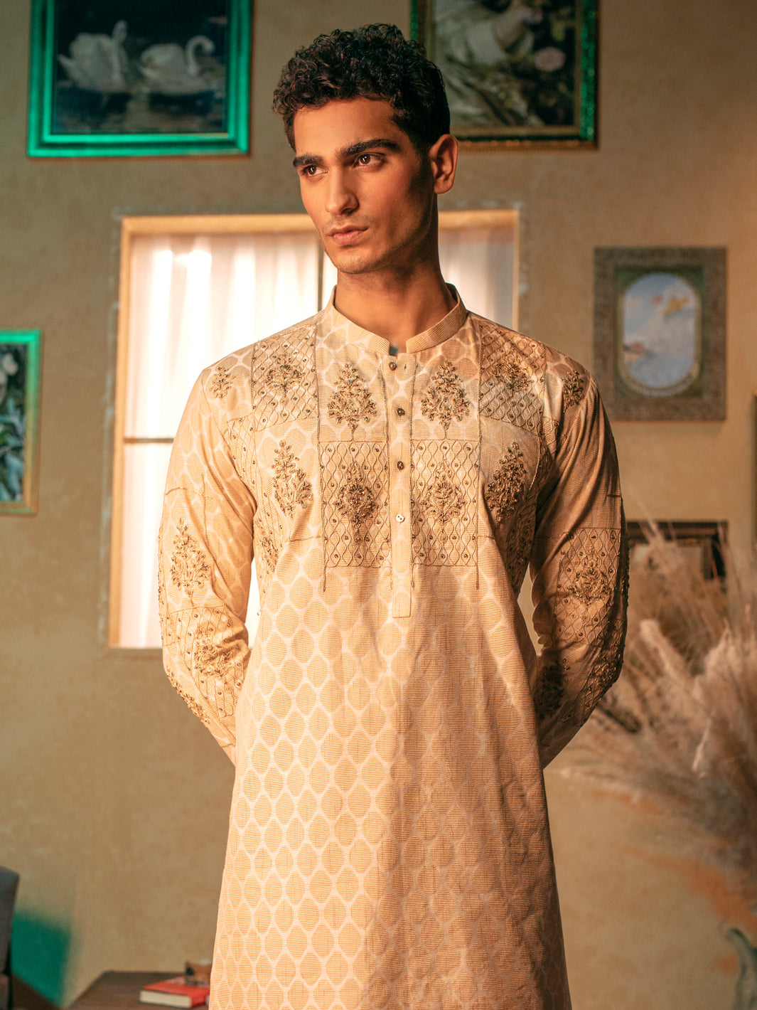 Beige Blended Formal Kurta - AL-K-SP-054