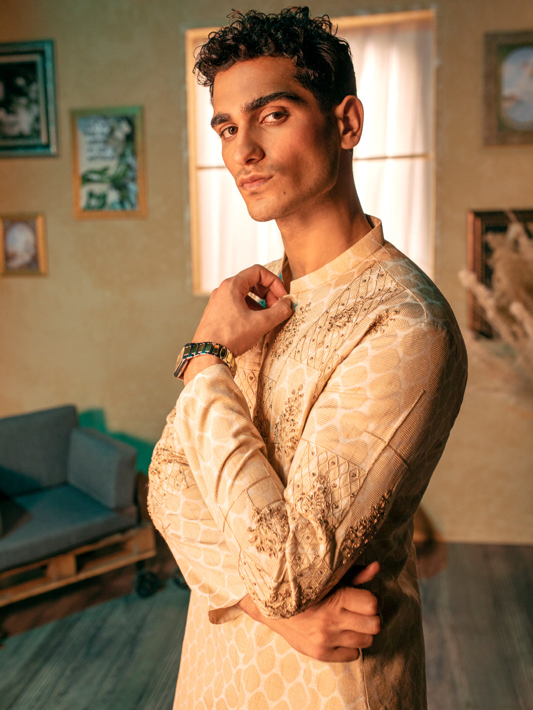 Beige Blended Formal Kurta - AL-K-SP-054