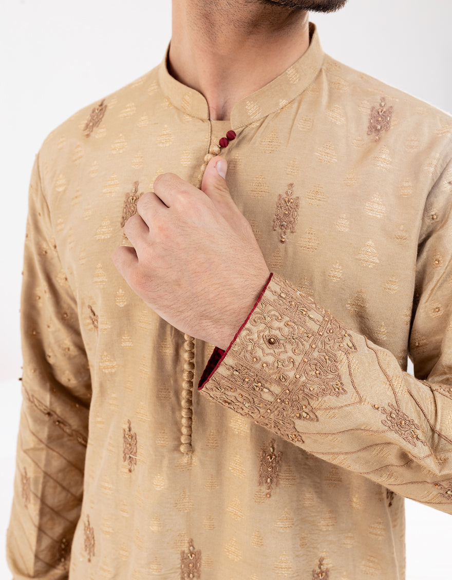 Beige Blended Formal Kurta - AL-K-SP-058