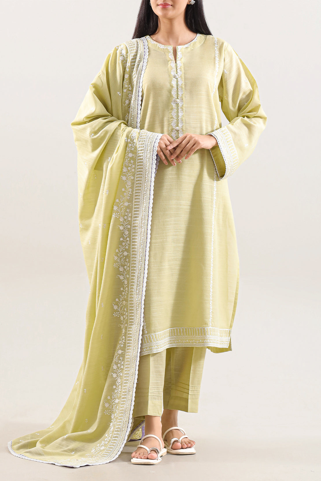 Solid Embroidered Soft Touch Cotton Stitched 3 Piece88069