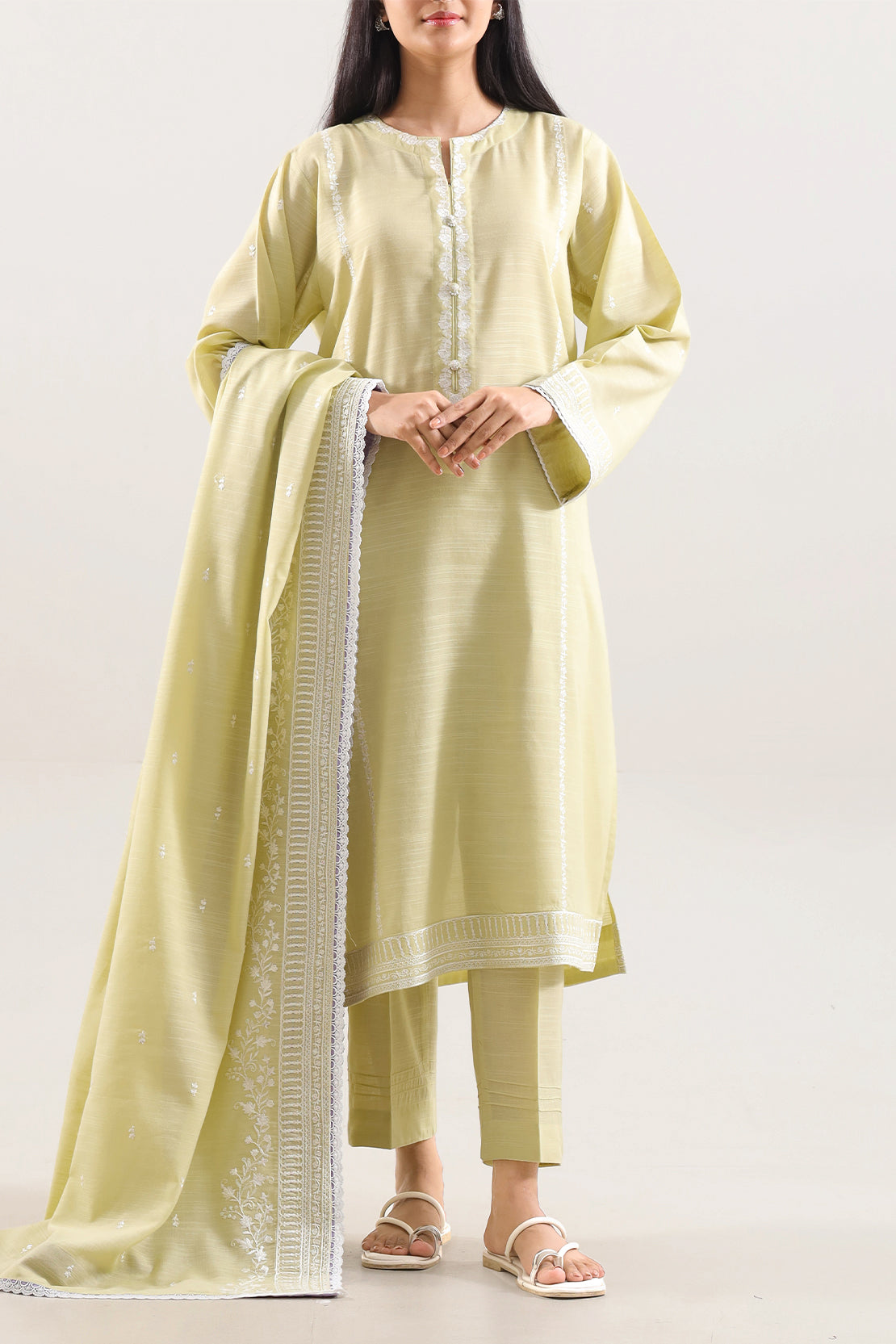 Solid Embroidered Soft Touch Cotton Stitched 3 Piece88069