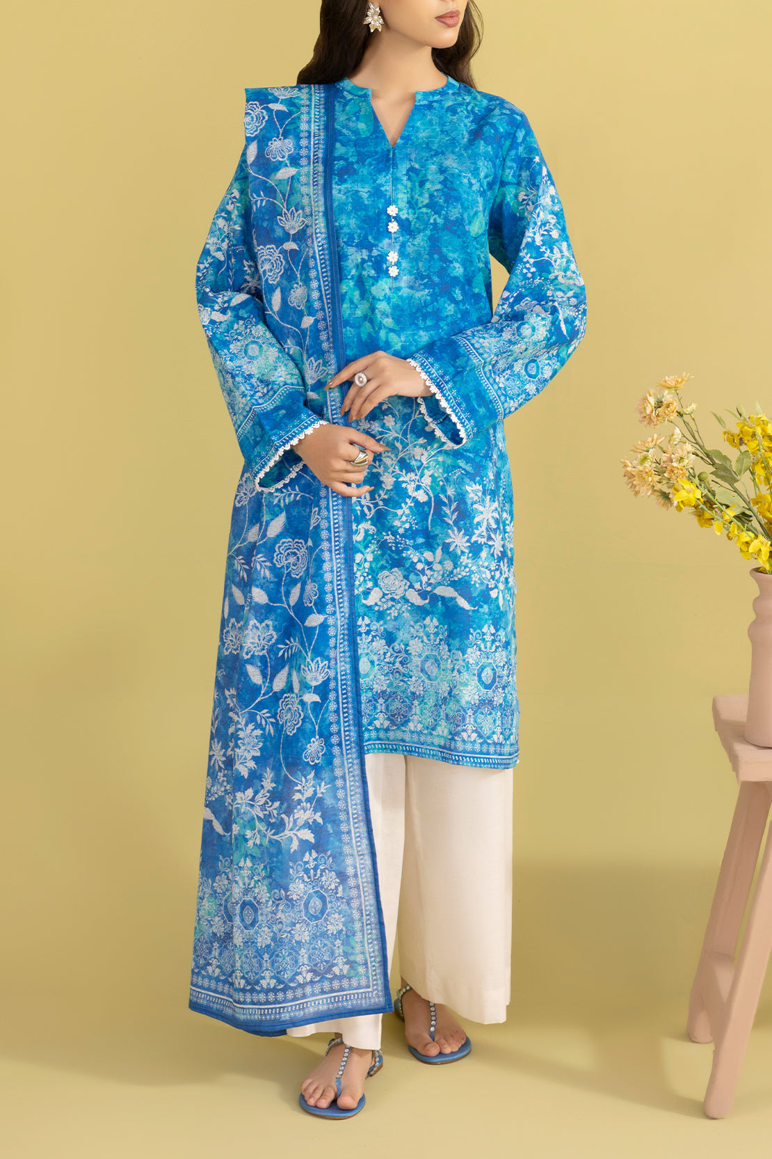 Printed Khaddar Stitched 2 Piece Shirt/Dupatta113006