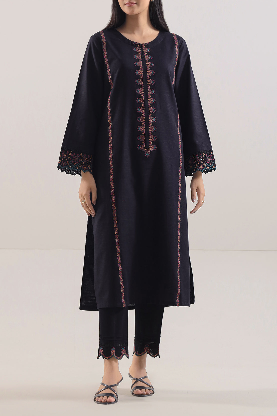 Solid Embroidered Khaddar Stitched 2 Piece (Shirt/Trouser)108590