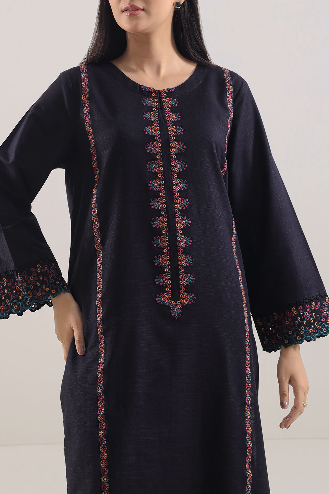 Solid Embroidered Khaddar Stitched 2 Piece (Shirt/Trouser)108590