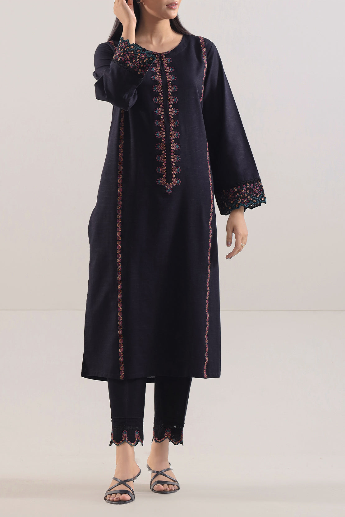 Solid Embroidered Khaddar Stitched 2 Piece (Shirt/Trouser)108590