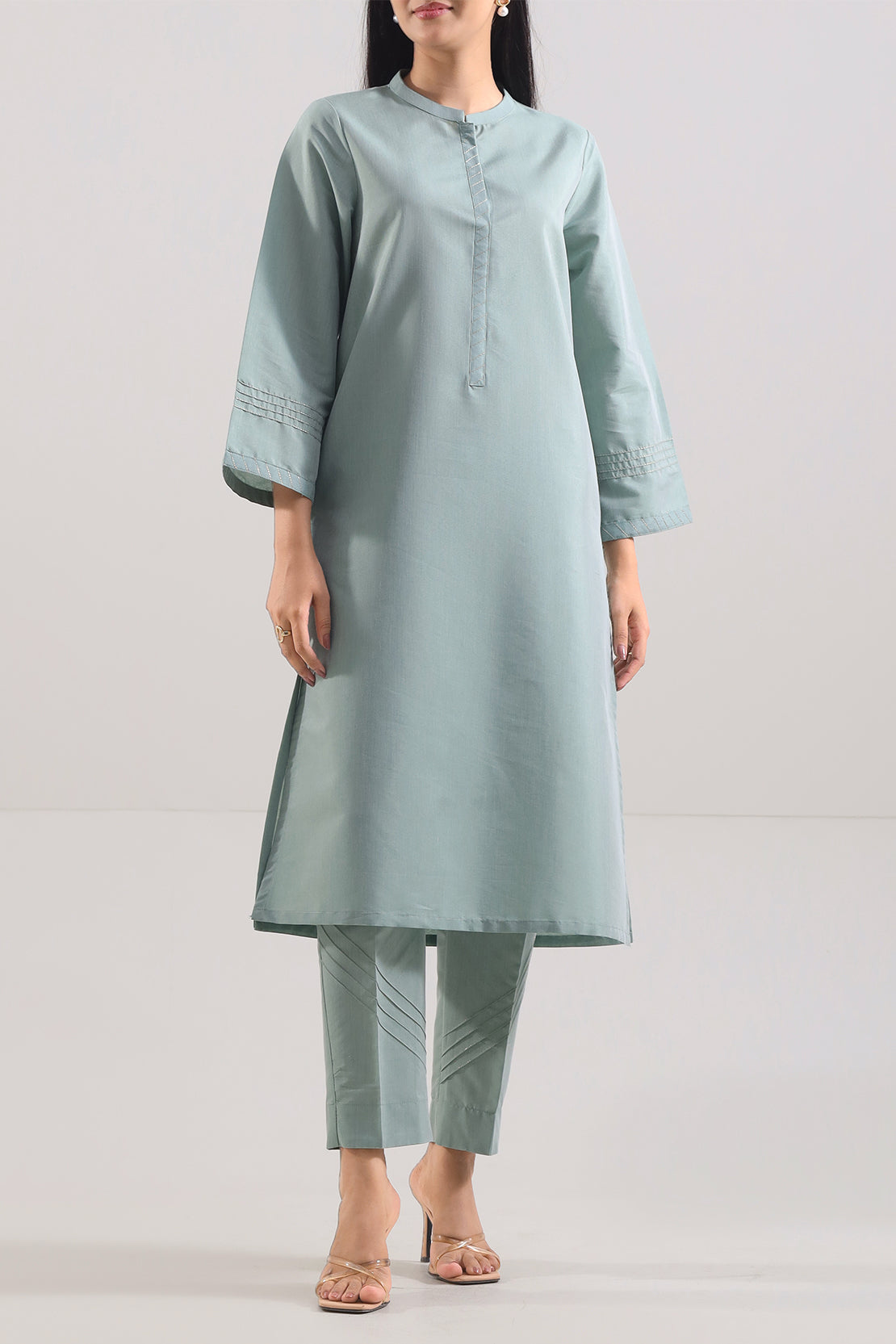 Solid Cotton Stitched 2 Piece (Shirt/Trouser)116910