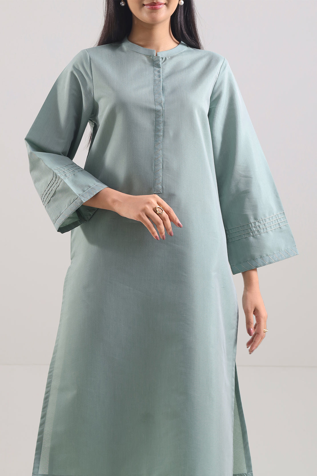 Solid Cotton Stitched 2 Piece (Shirt/Trouser)116910