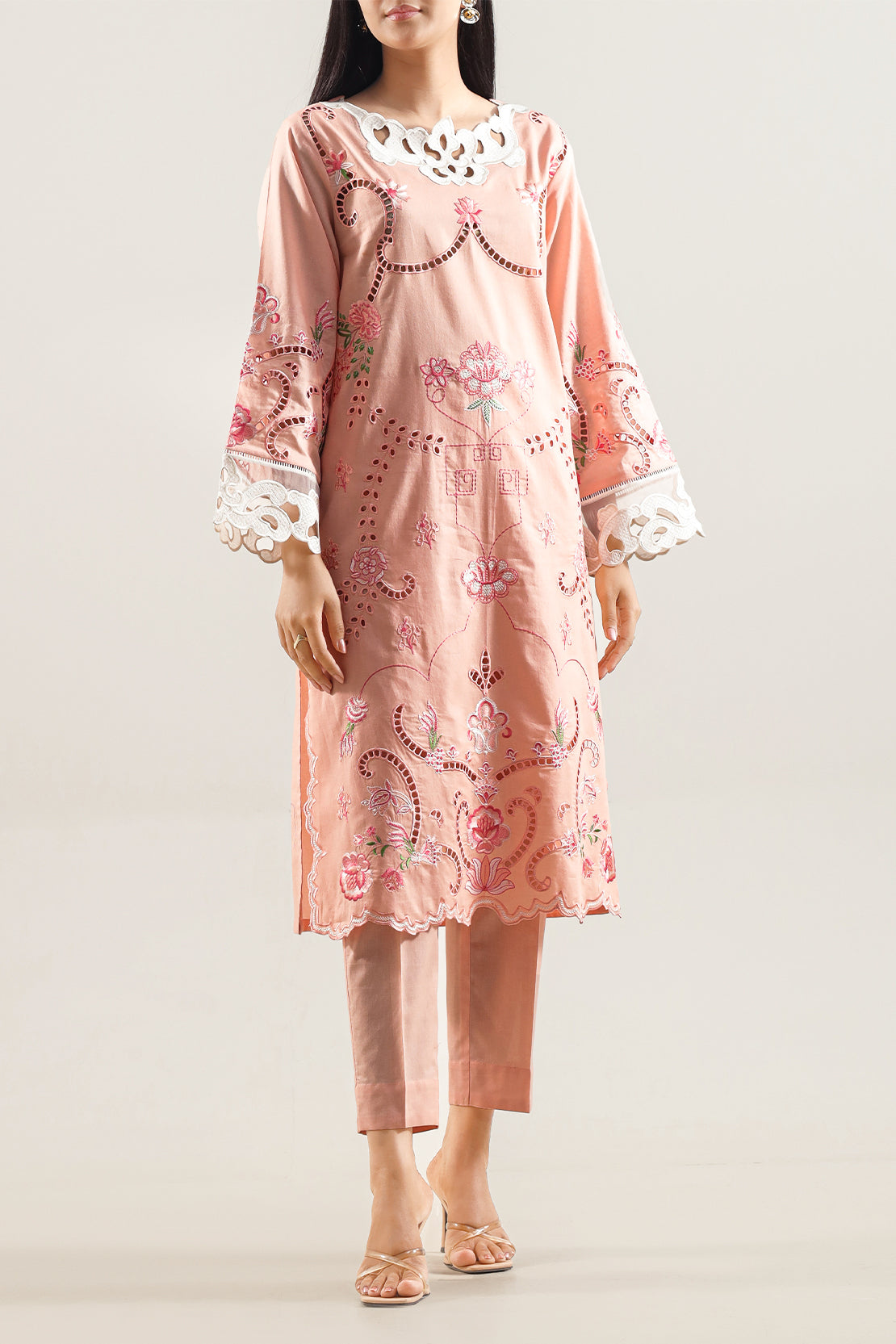 Solid Embroidered Cambric Stitched 2 Piece (Shirt/Trouser)124911