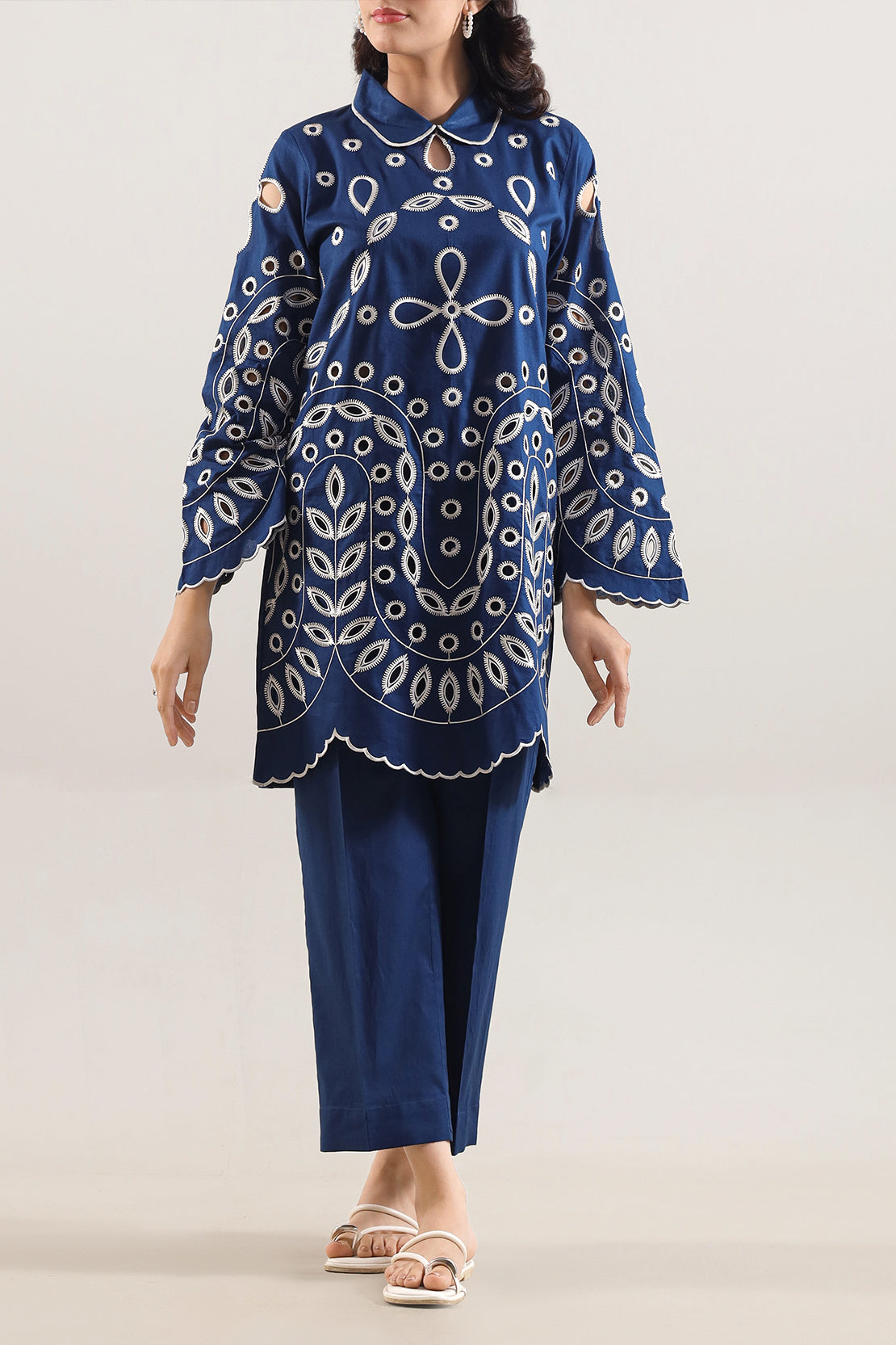 Solid Embroidered Cambric Stitched 2 Piece (Shirt/Trouser)124918