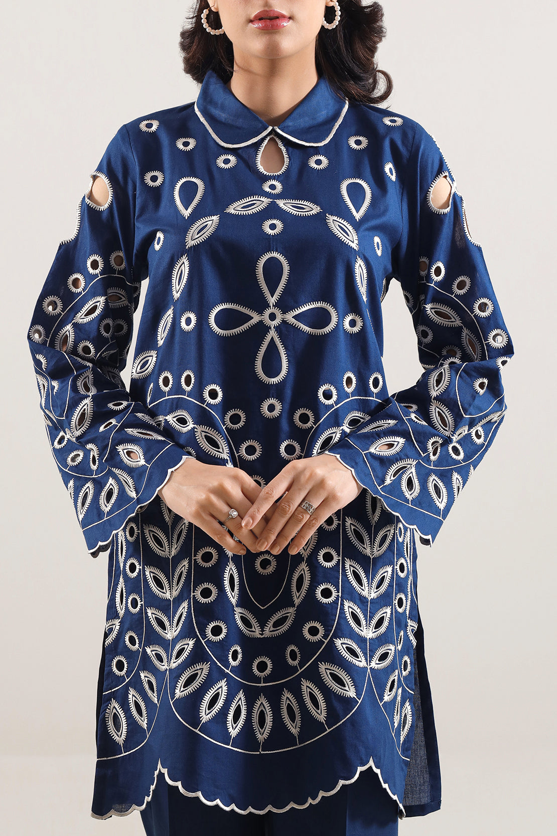 Solid Embroidered Cambric Stitched 2 Piece (Shirt/Trouser)124918