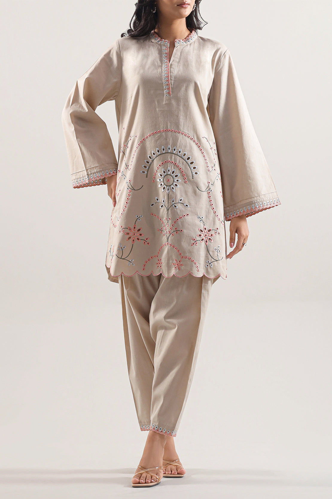 Solid Embroidered Cambric Stitched 2 Piece (Shirt/Trouser)124731