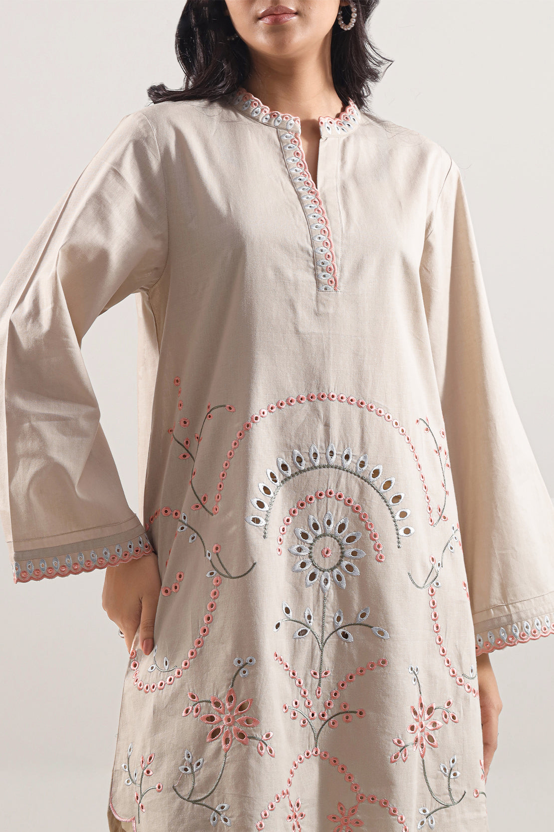 Solid Embroidered Cambric Stitched 2 Piece (Shirt/Trouser)124731