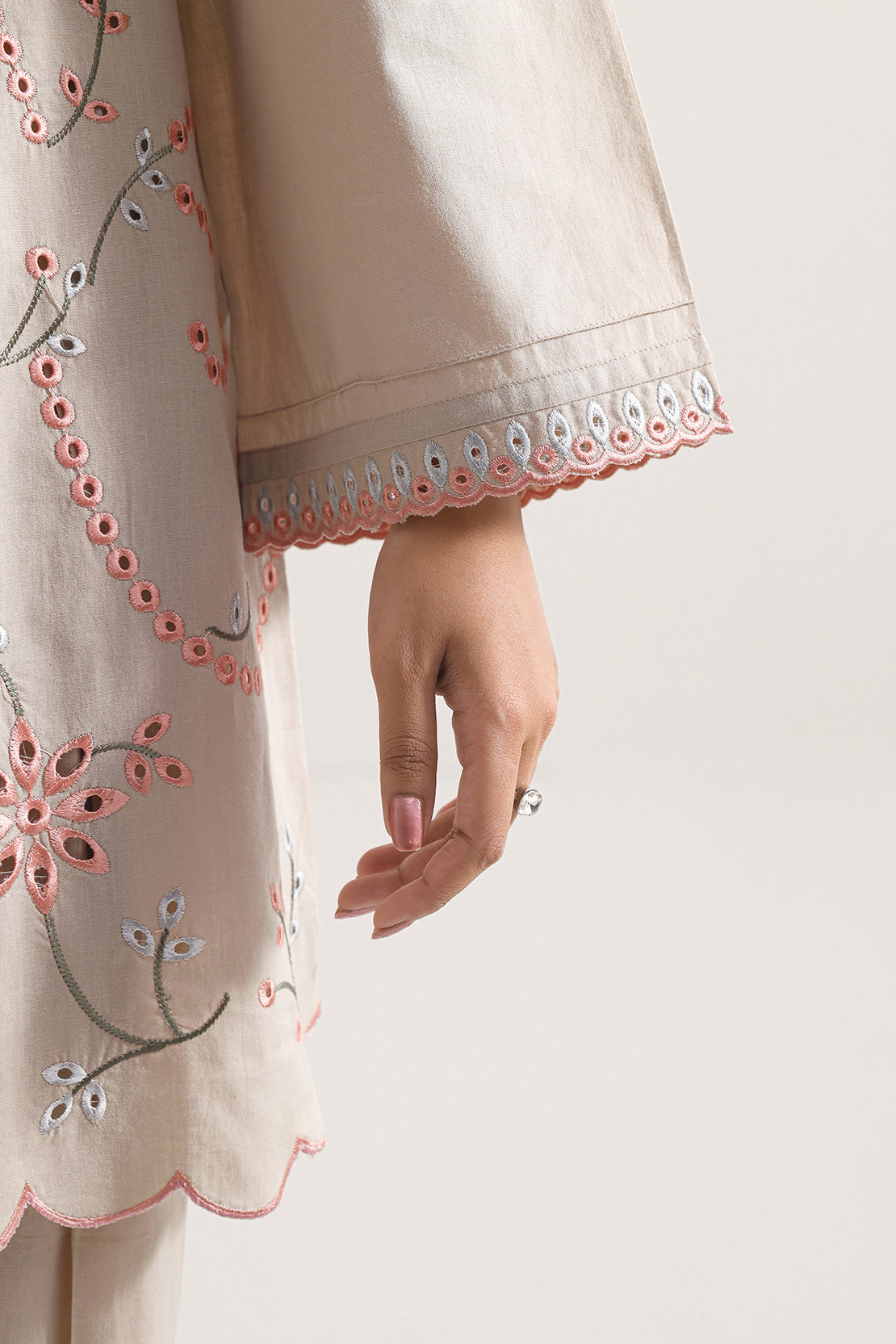 Solid Embroidered Cambric Stitched 2 Piece (Shirt/Trouser)124731